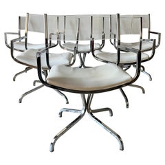 Mid-Century Vintage Chrome & Lucite Director's Chairs, Swivel Armchairs, S/6