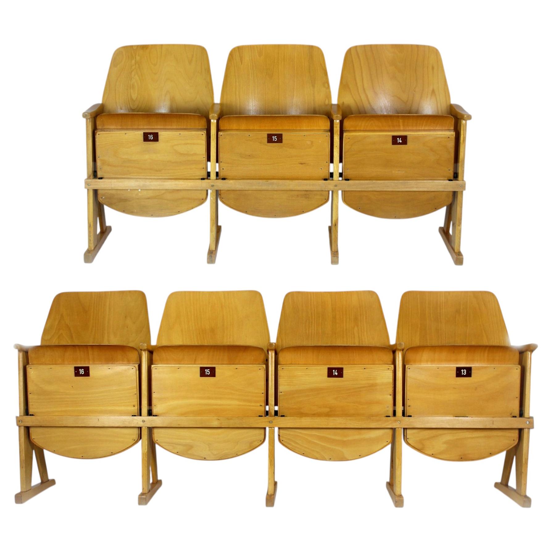 Mid-Century Vintage Cinema Chairs from Ton (Thonet), 1960s, Set of 7 For Sale