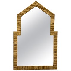 Mid-Century Vintage Coastal Rattan Geometric Mirror, 1970s