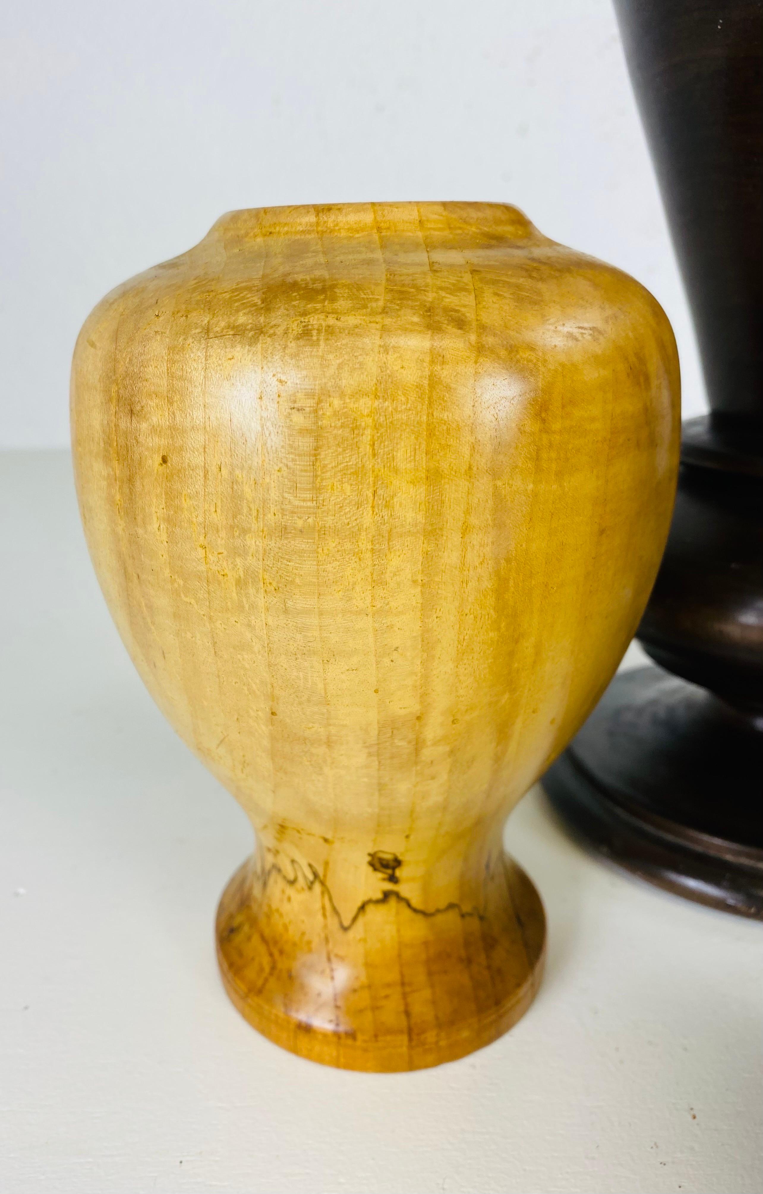 Wood Mid century vintage collection of hand turn wooden vessels. For Sale