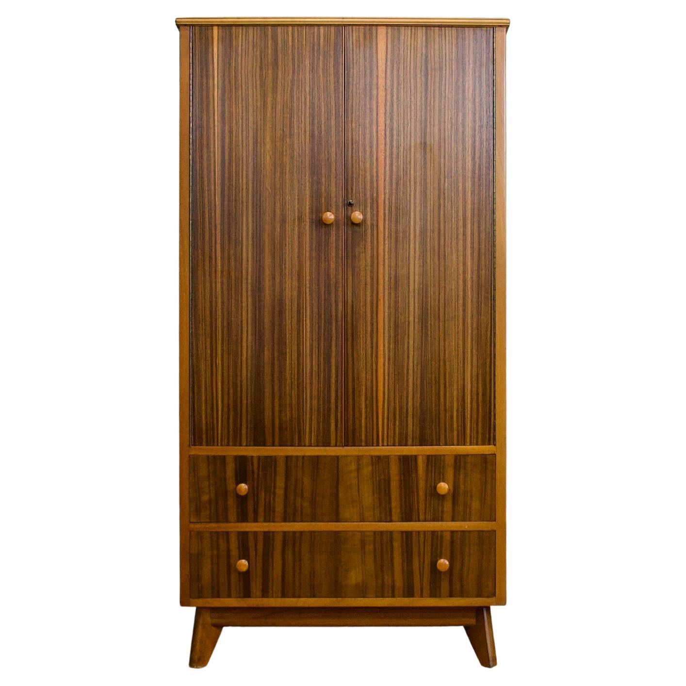 Mid Century Vintage Compact Walnut Wardrobe from Morris of Glasgow, 1950s For Sale at 1stDibs