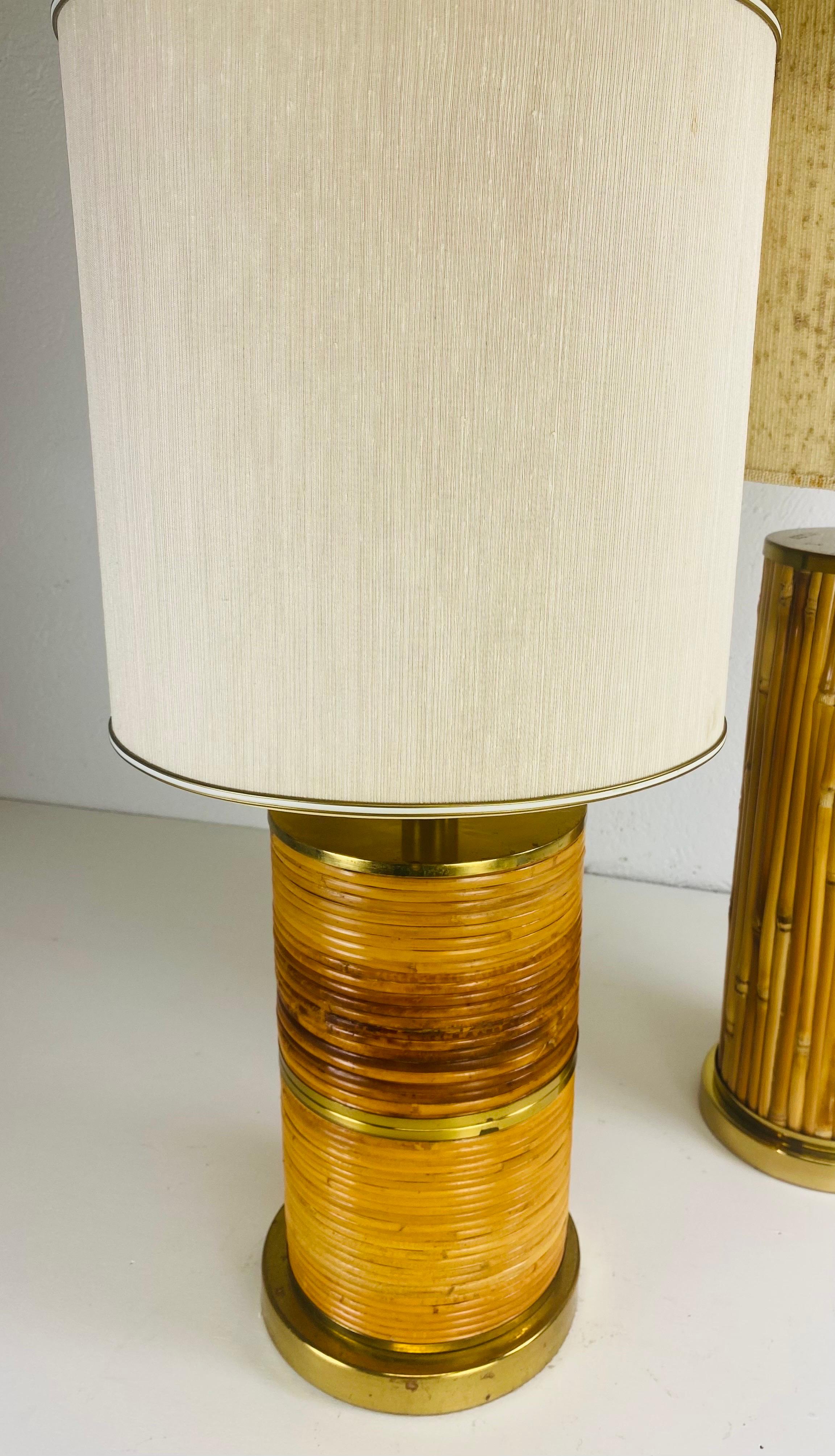 Mid century vintage complementary pair of coastal bamboo table lamps 3