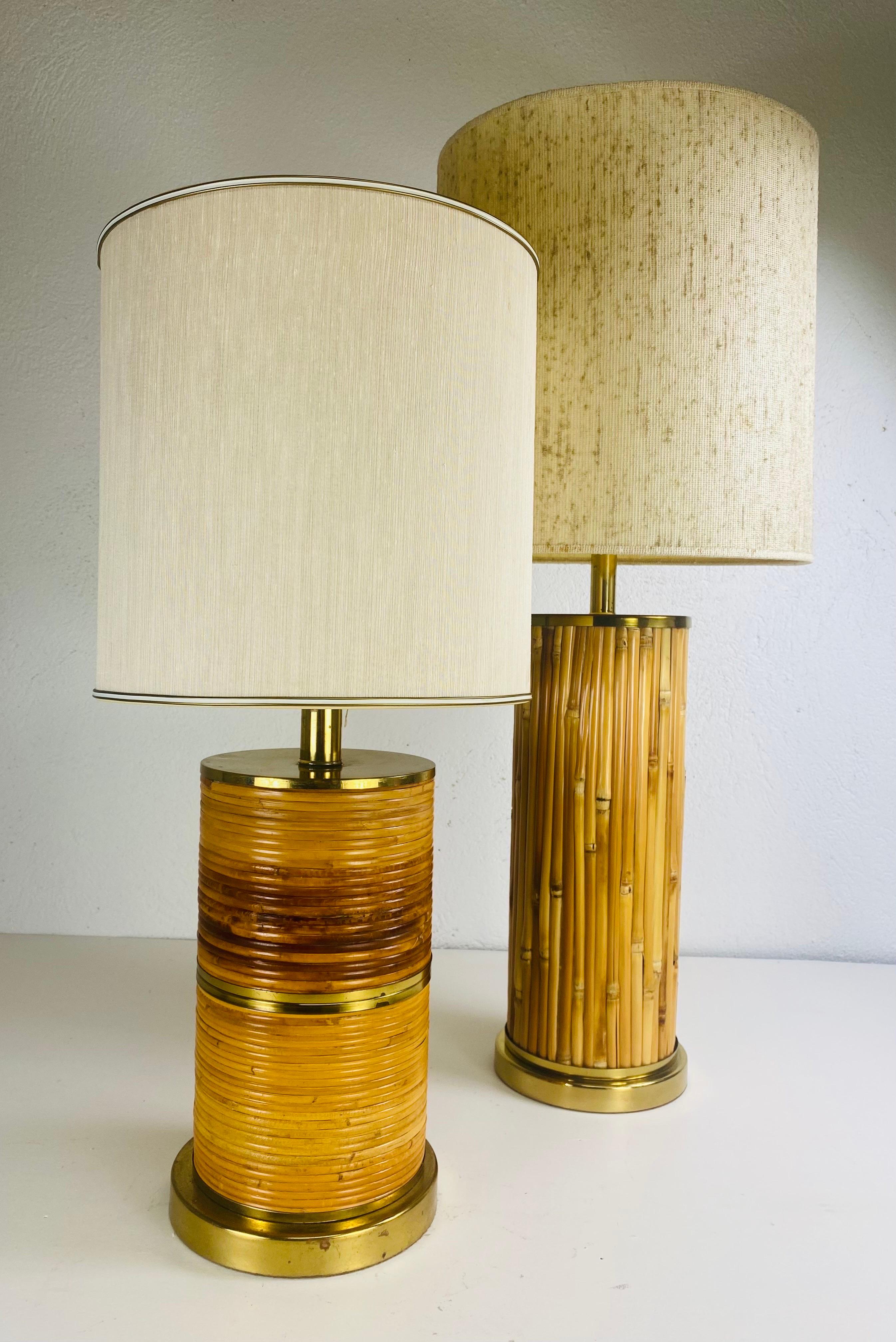 Mid century vintage complementary pair of coastal bamboo table lamps 4