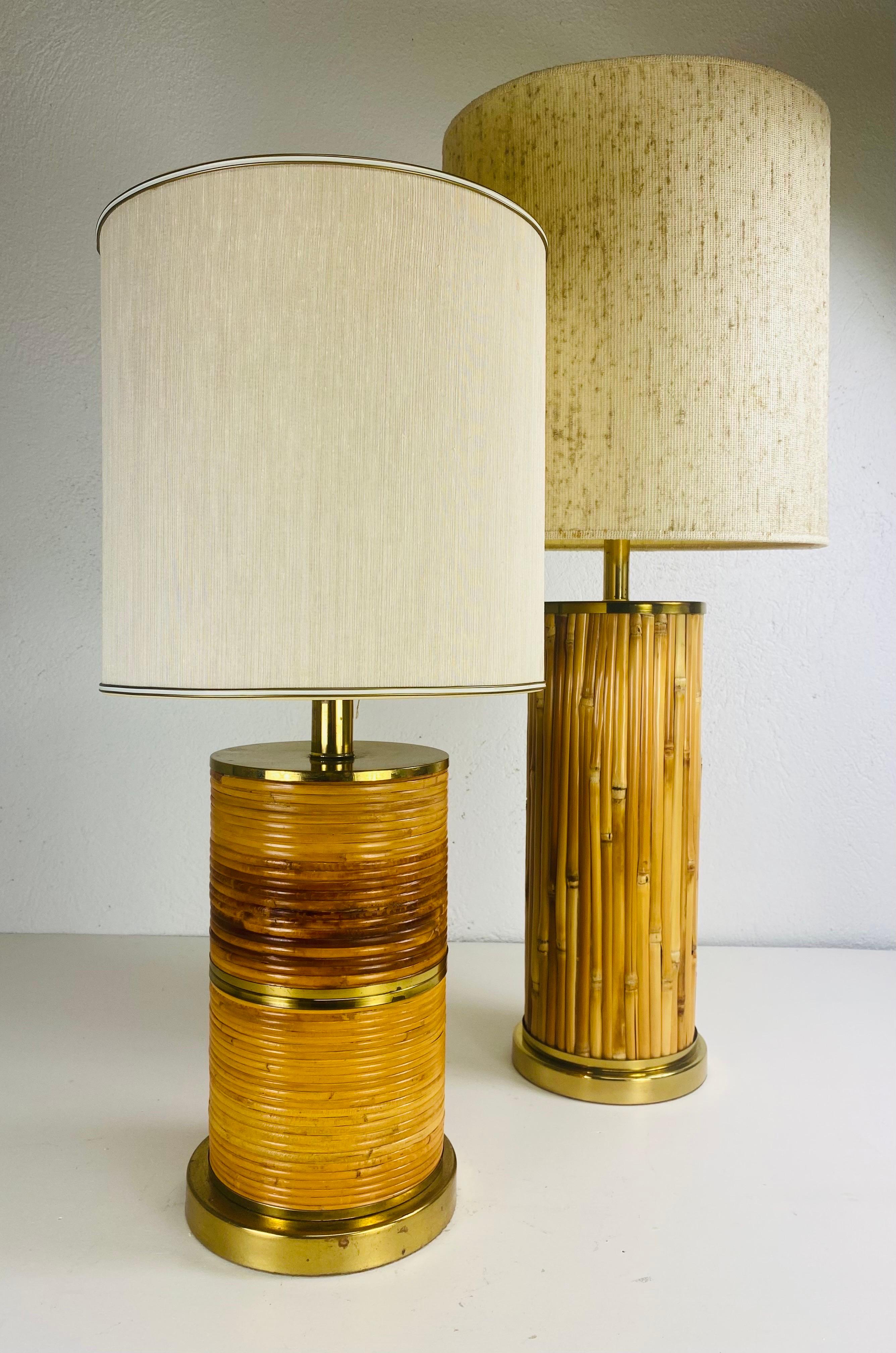 Mid century vintage complementary pair of coastal bamboo table lamps In Good Condition In Allentown, PA