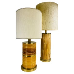 Mid century vintage complementary pair of coastal bamboo table lamps