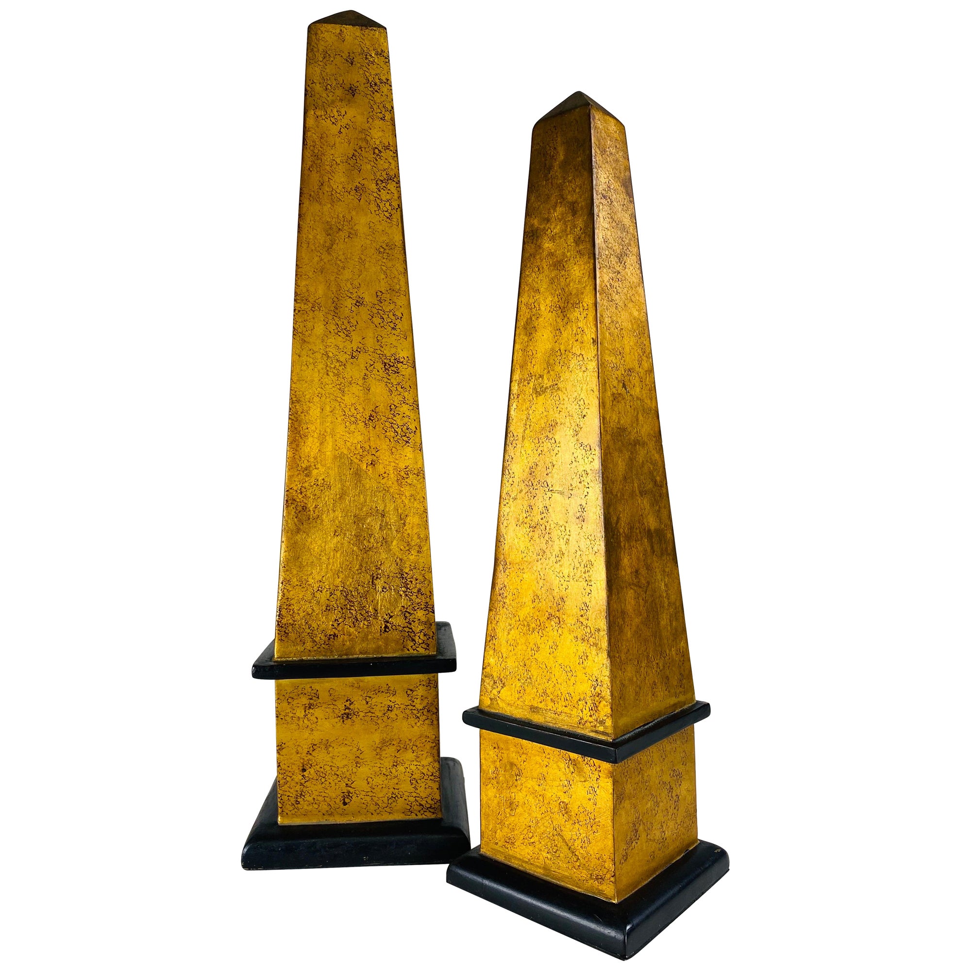 Mid century vintage complementary pair of wooden obelisks