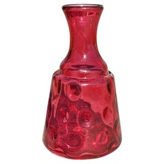 Mid Century Vintage Cranberry Glass Thumbprint Water Carafe, Decanter or Vase