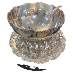 Mid century vintage CRESCENT SILVERWARE punch Bowl, ladle, 12 cups and a tray