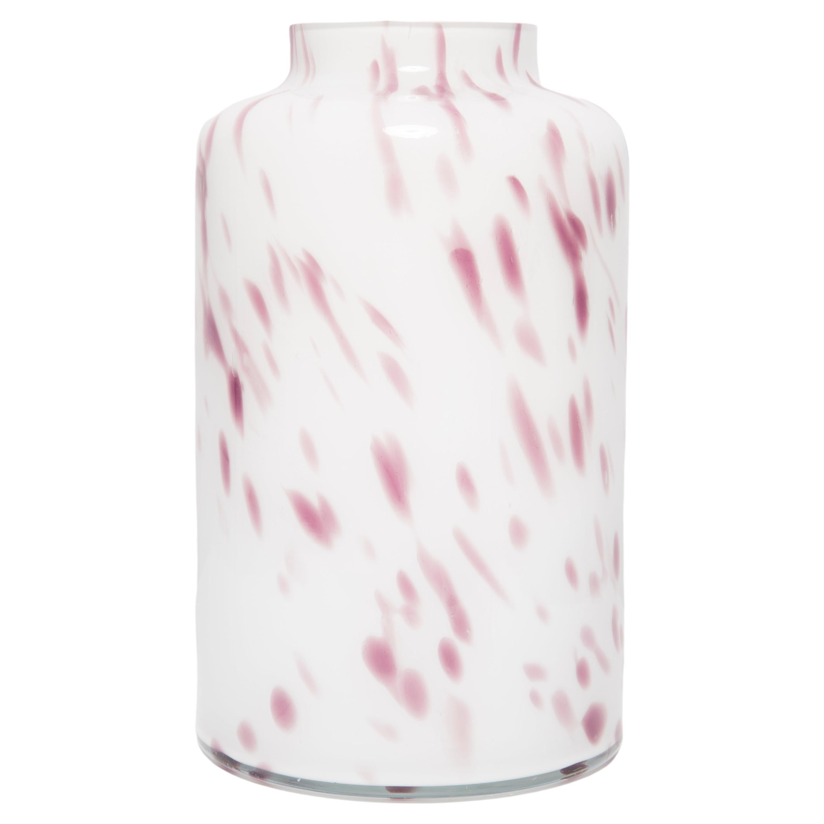 Mid Century Vintage Dalmatian White and Violet Murano Glass Vase, Italy, 2000s For Sale