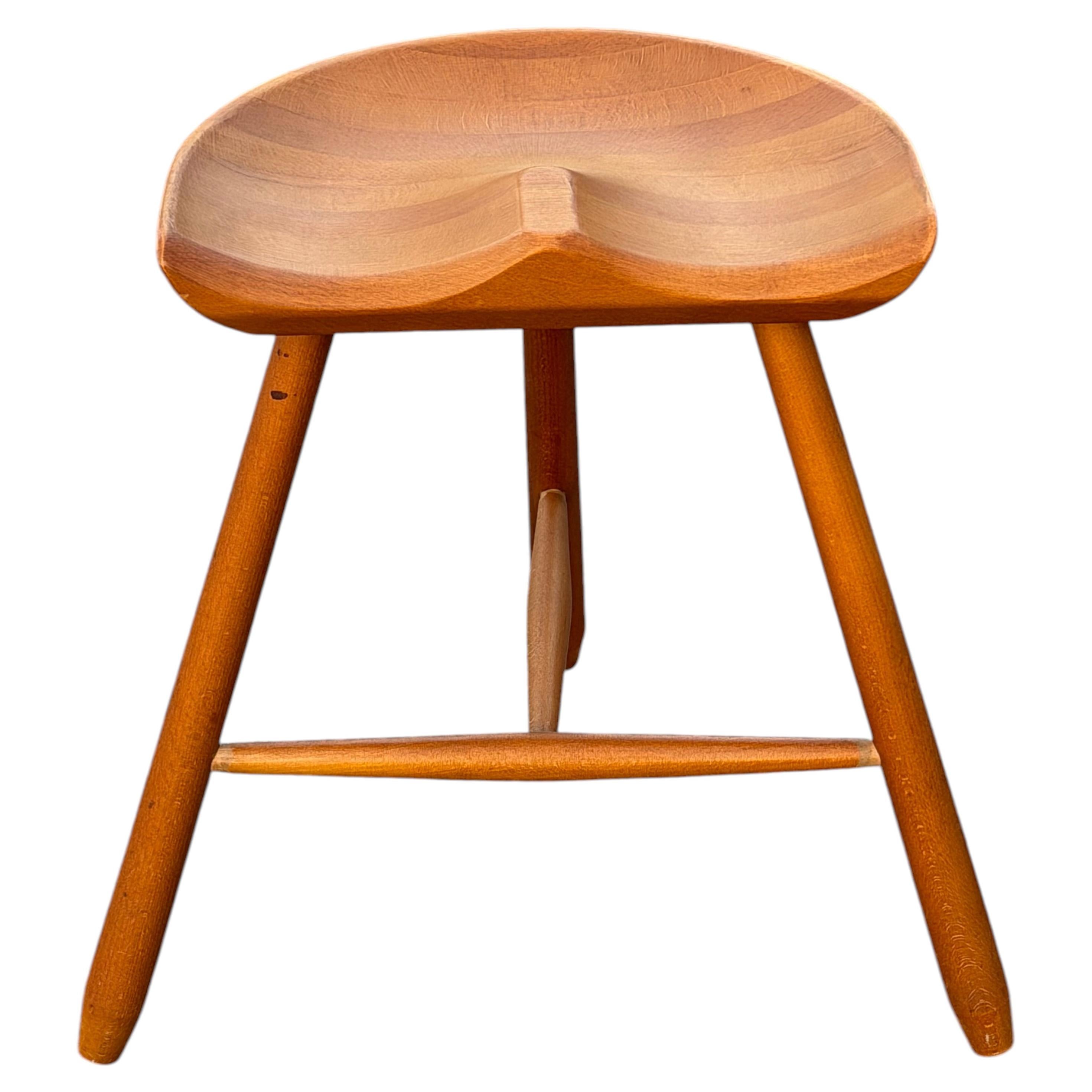 Mid Century Vintage Danish Milking Stool Oak 1970's