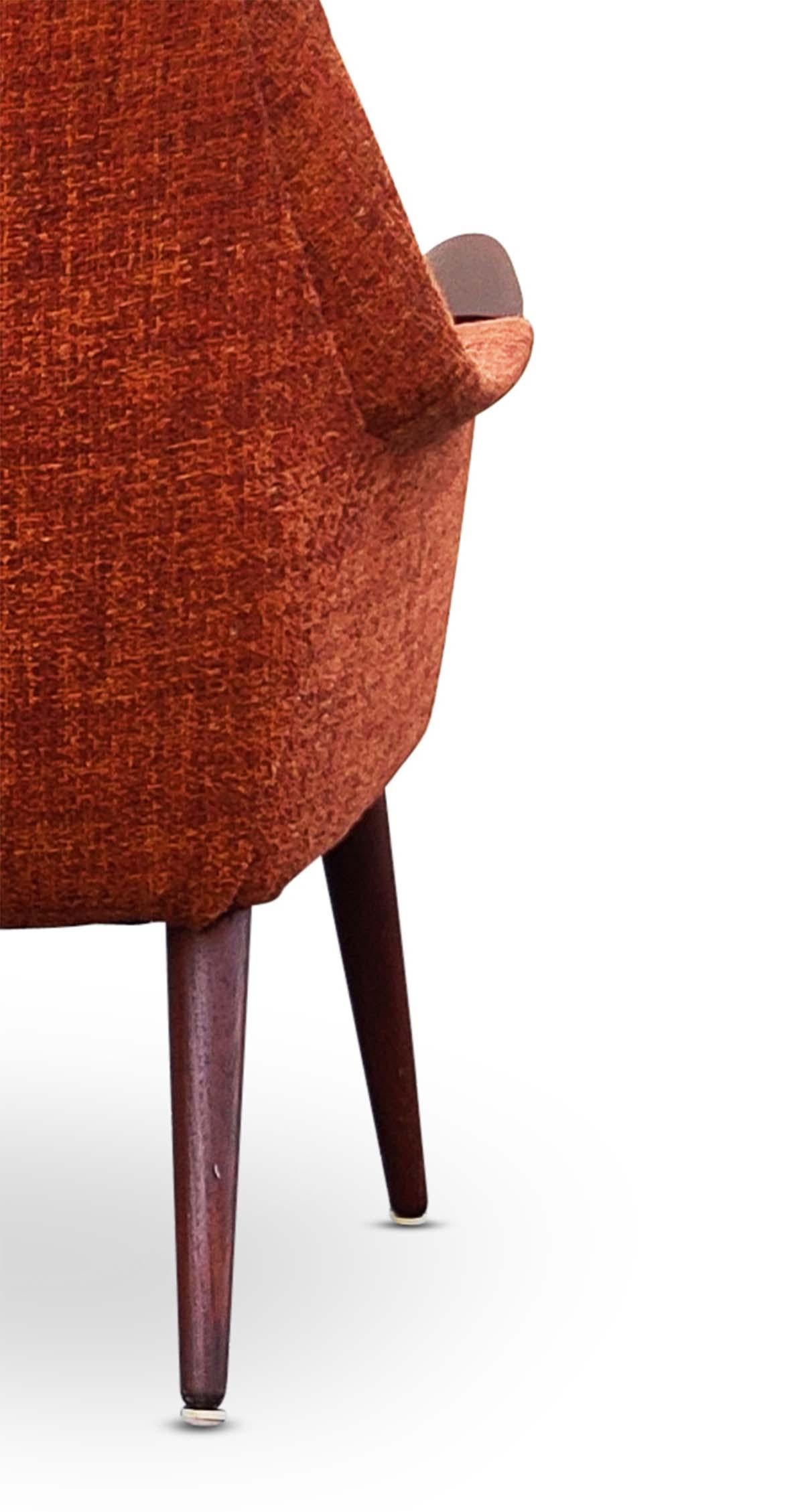 Mid Century Vintage Danish Pair Lounge Club Chairs Teak Orange Upholstery        4