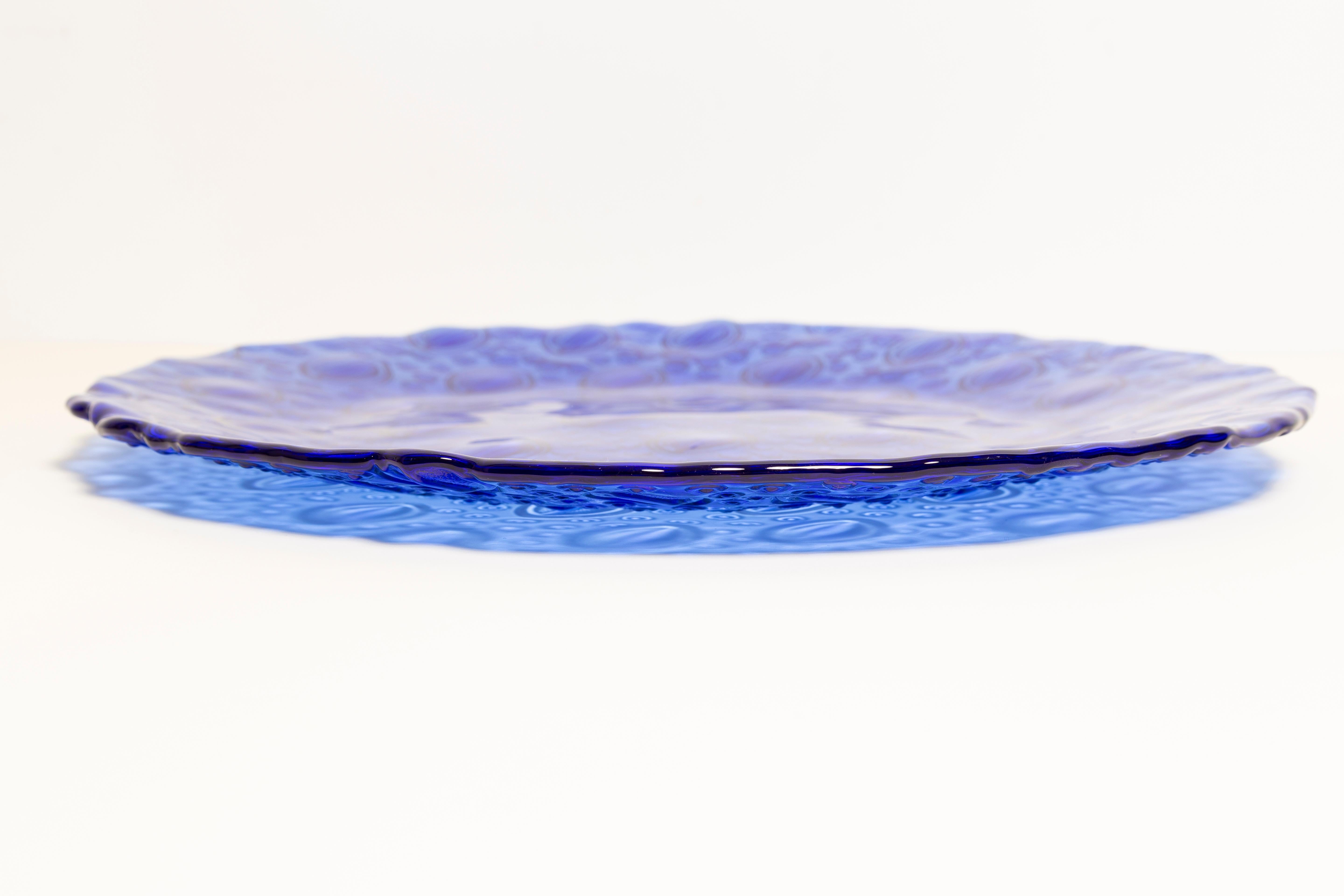 Italian Midcentury Vintage Dark Blue Decorative Glass Plate, Italy, 1960s For Sale
