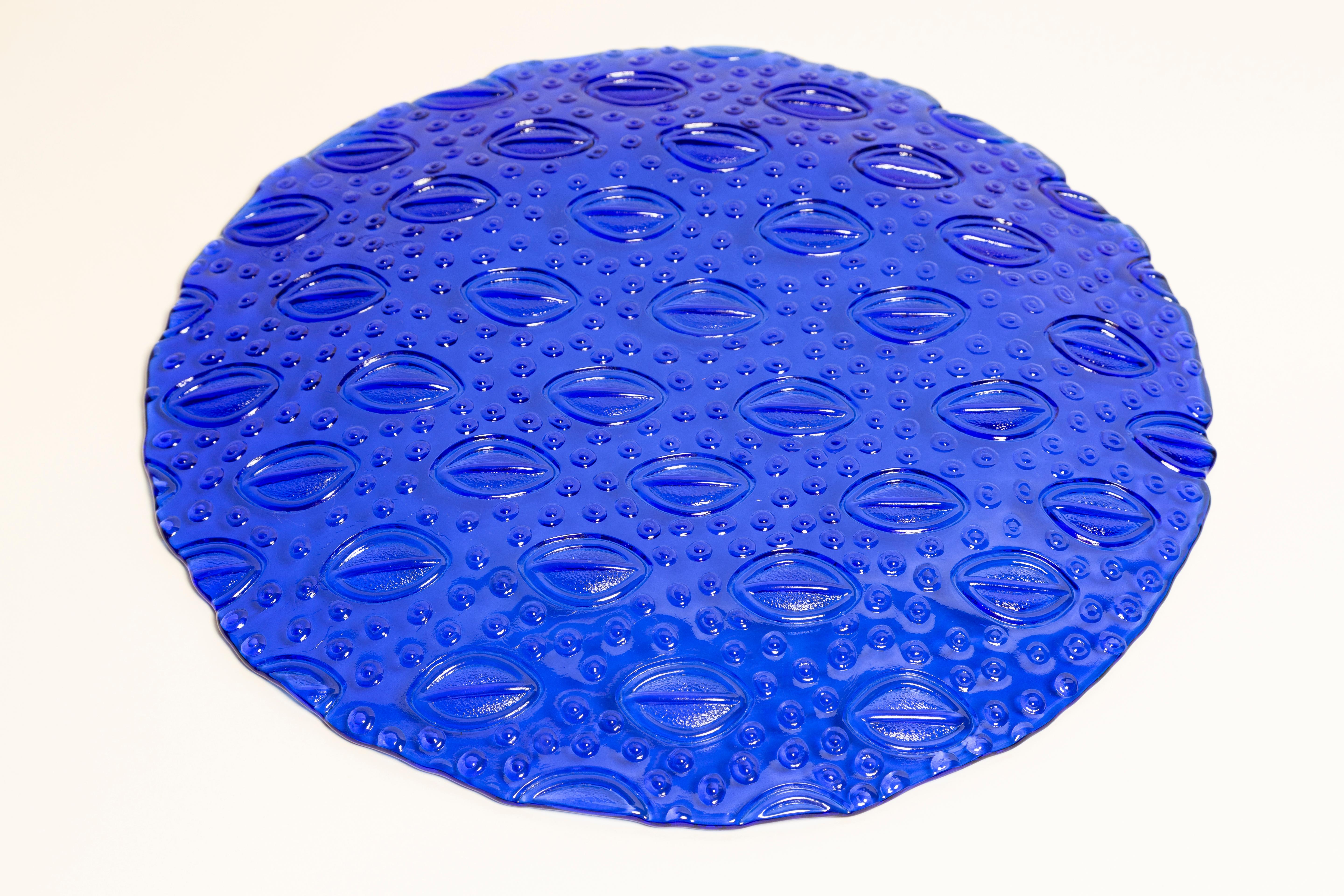 20th Century Midcentury Vintage Dark Blue Decorative Glass Plate, Italy, 1960s For Sale