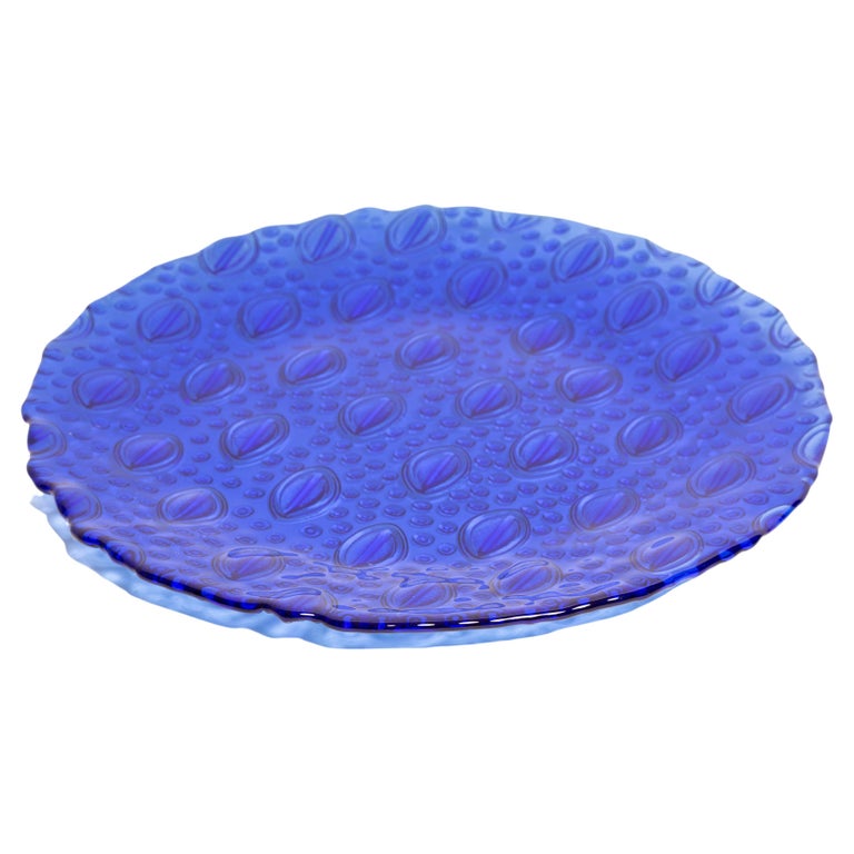 Mid Century Vintage Dark Blue Decorative Glass Plate, Italy, 1960s For