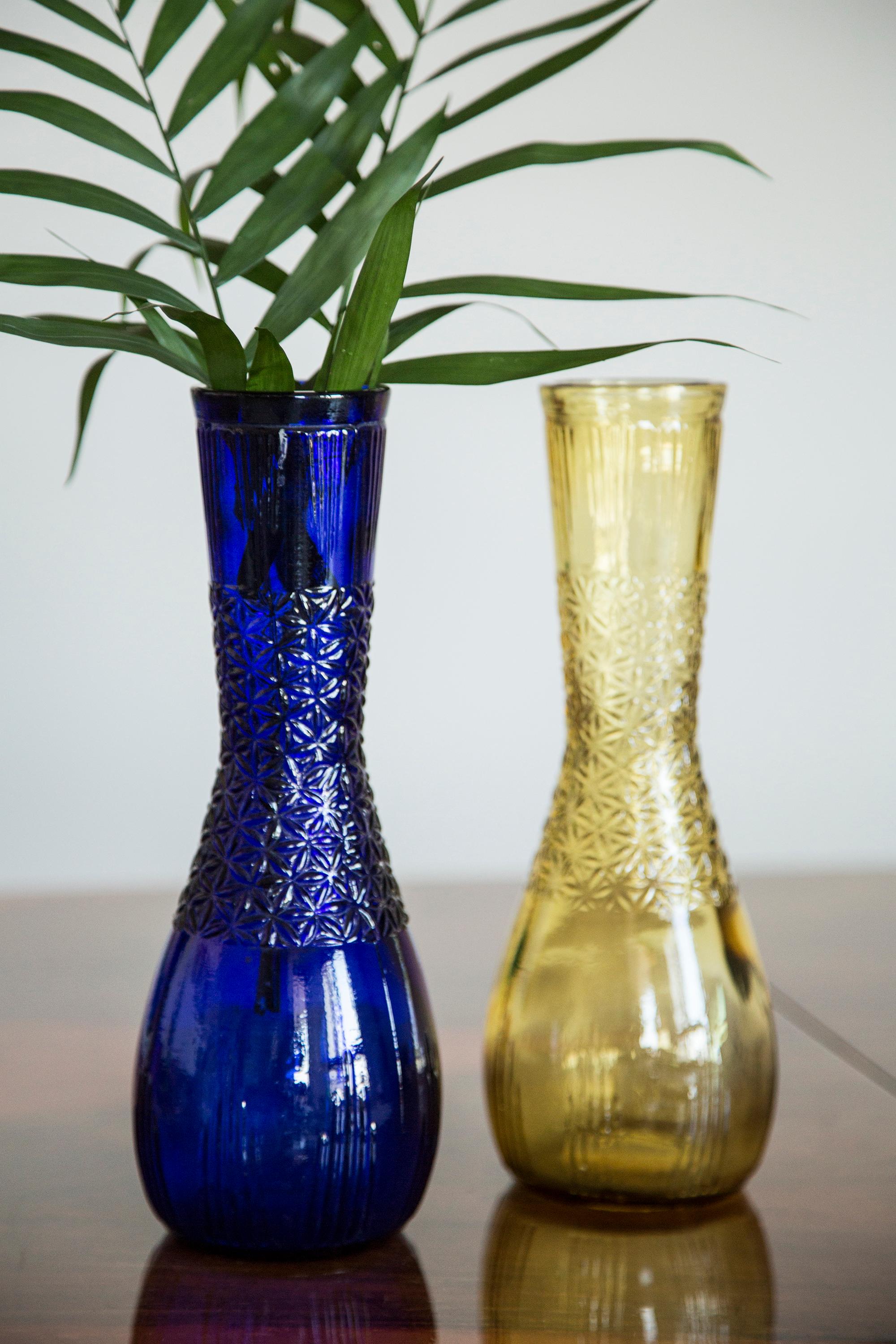 Polish Mid Century Vintage Blue Medium Glass Vase, Europe, 1960s For Sale