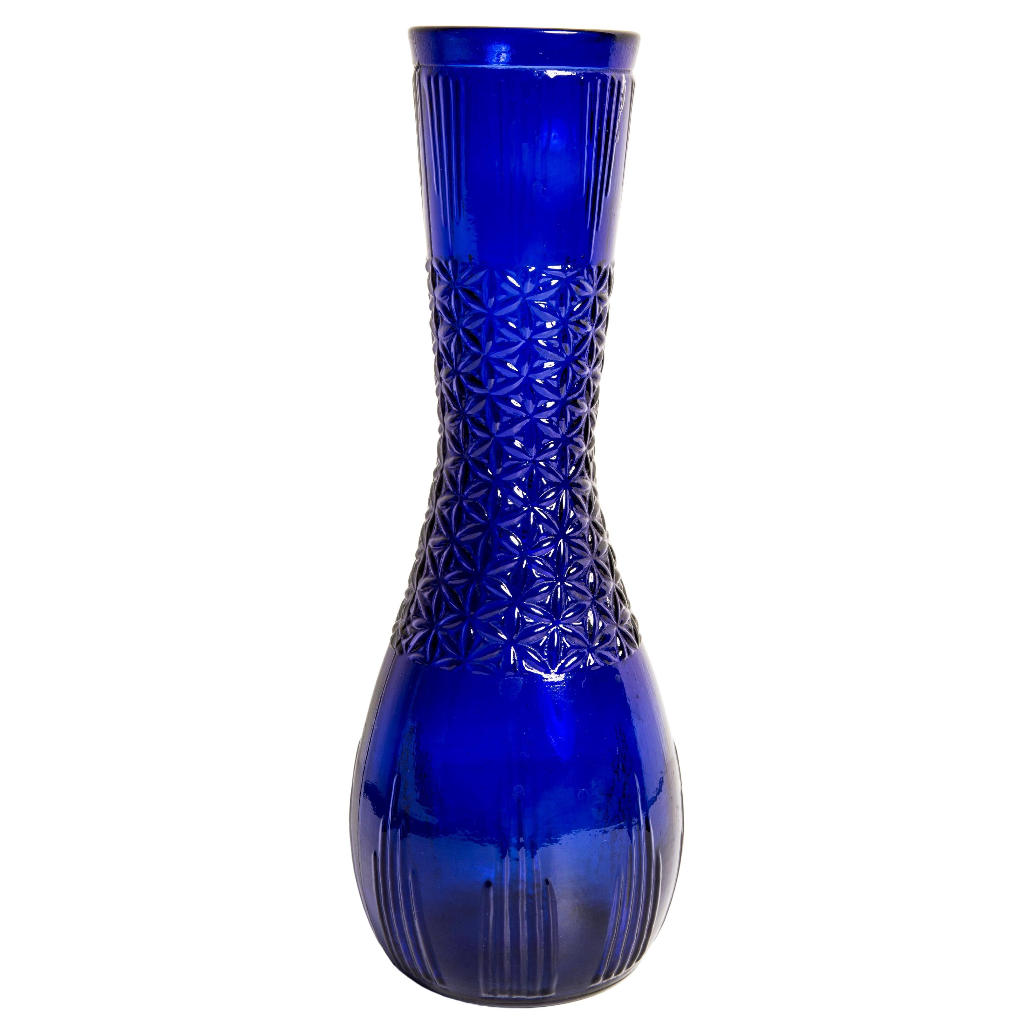 Vaso di vetro medio blu vintage di metà secolo, Europa, anni '60