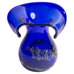 Midcentury Vintage Dark Blue Mini Glass Vase, Europe, 1960s
