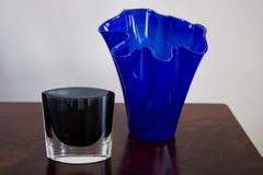 Mid Century Vintage Dark Blue Navy Artistic Glass Vase, Europe, 1970s