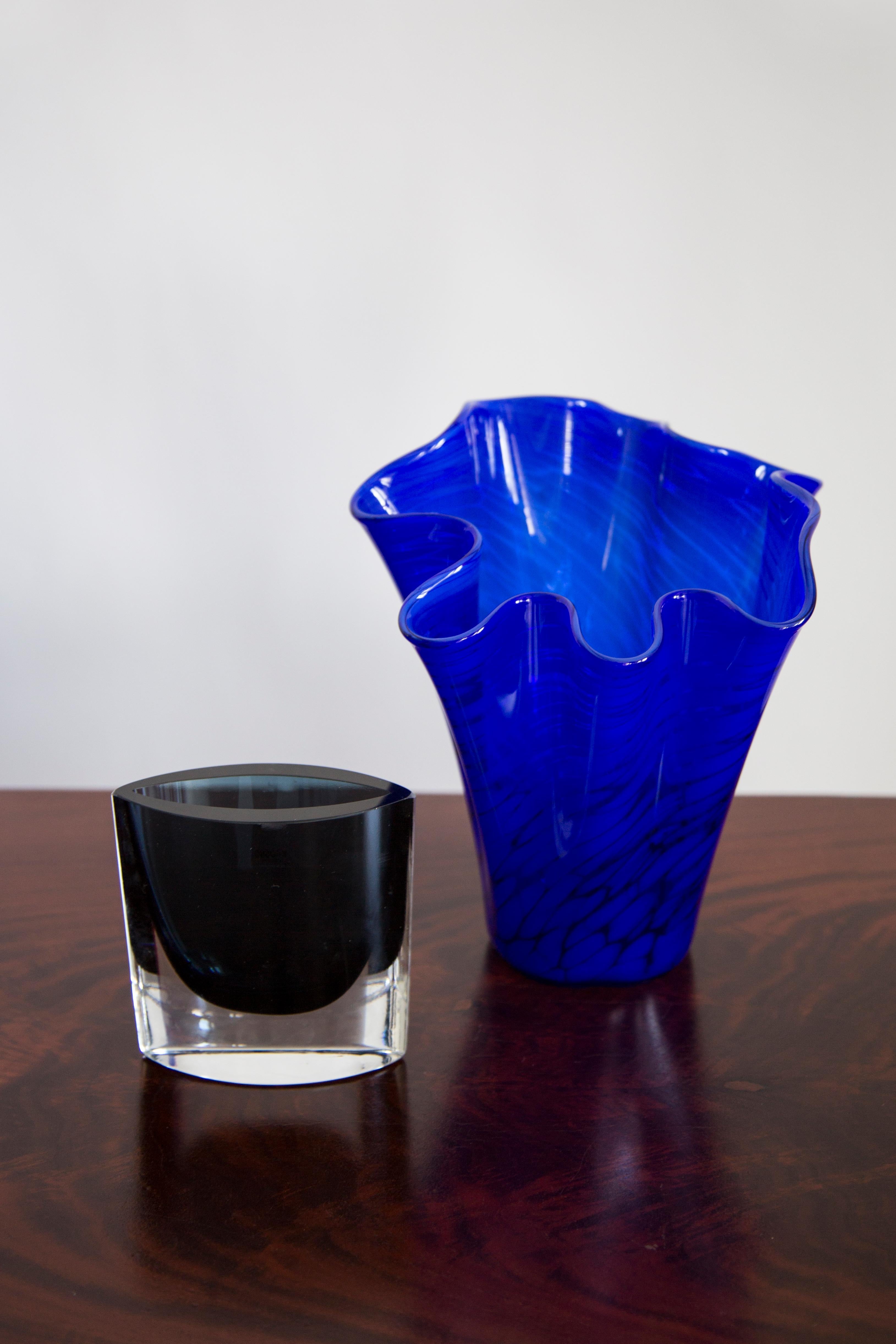 Mid-Century Modern Mid Century Vintage Dark Blue Navy Artistic Glass Vase, Europe, 1970s For Sale