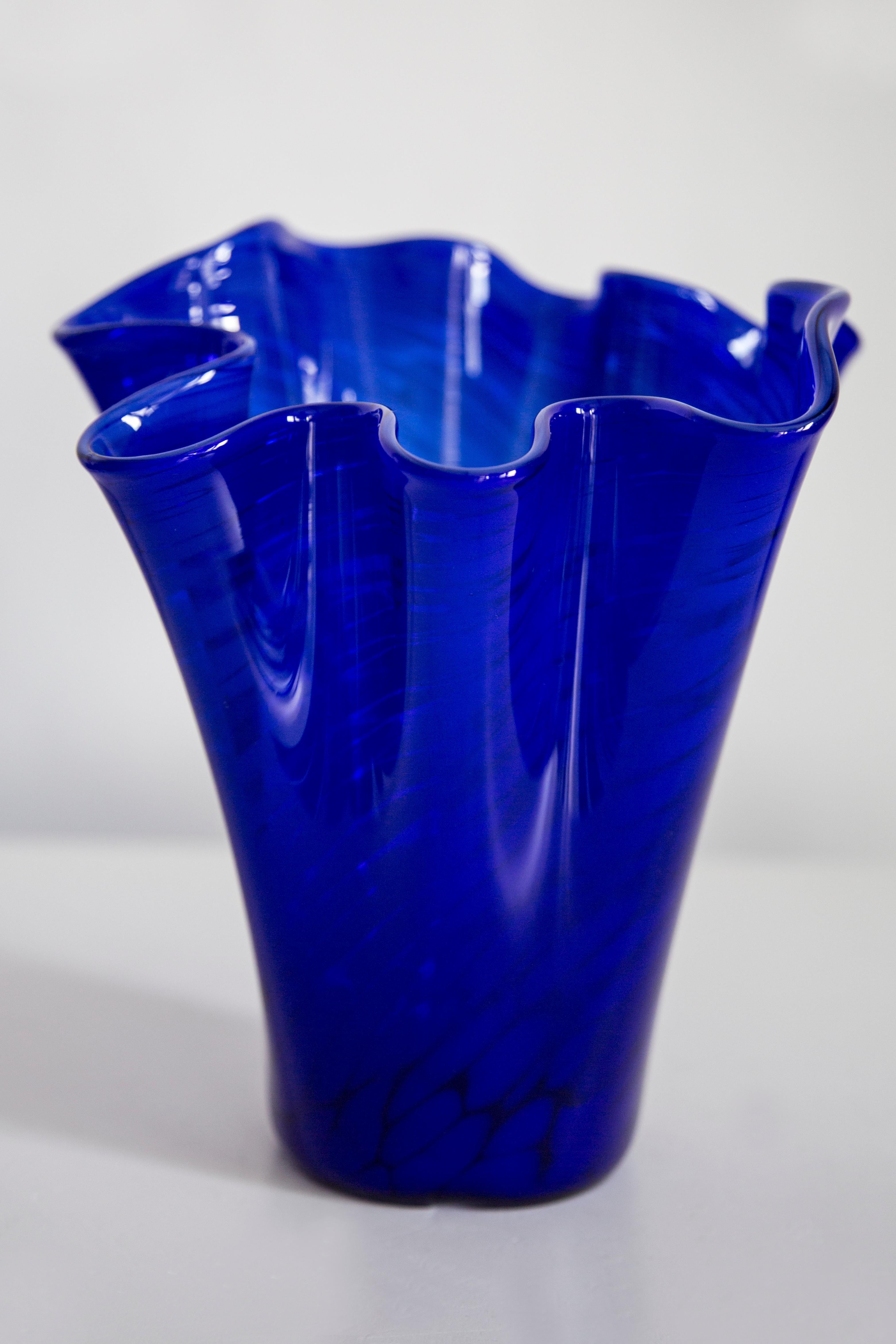 20th Century Mid Century Vintage Dark Blue Navy Artistic Glass Vase, Europe, 1970s For Sale