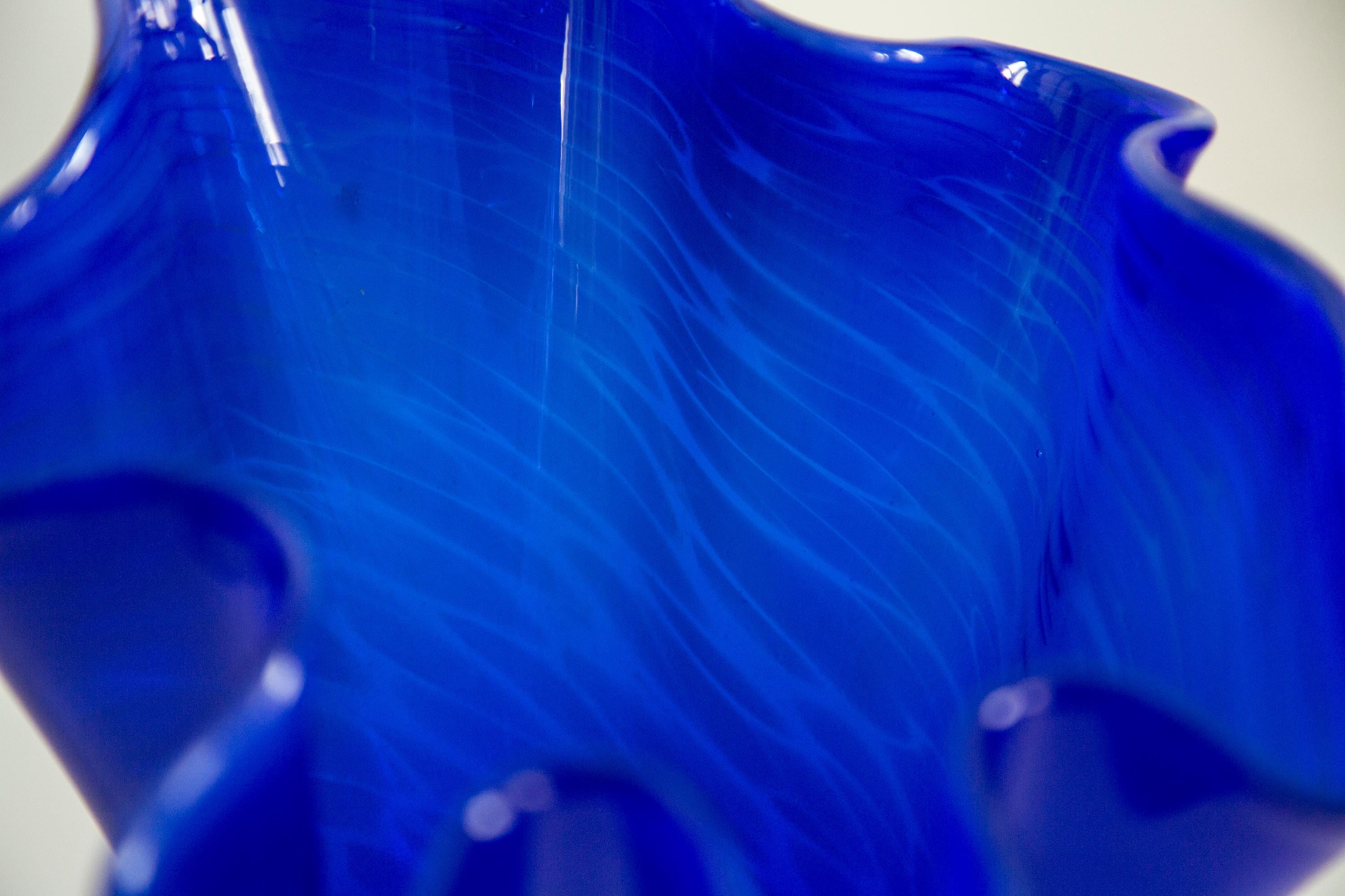 Mid Century Vintage Dark Blue Navy Artistic Glass Vase, Europe, 1970s For Sale 2