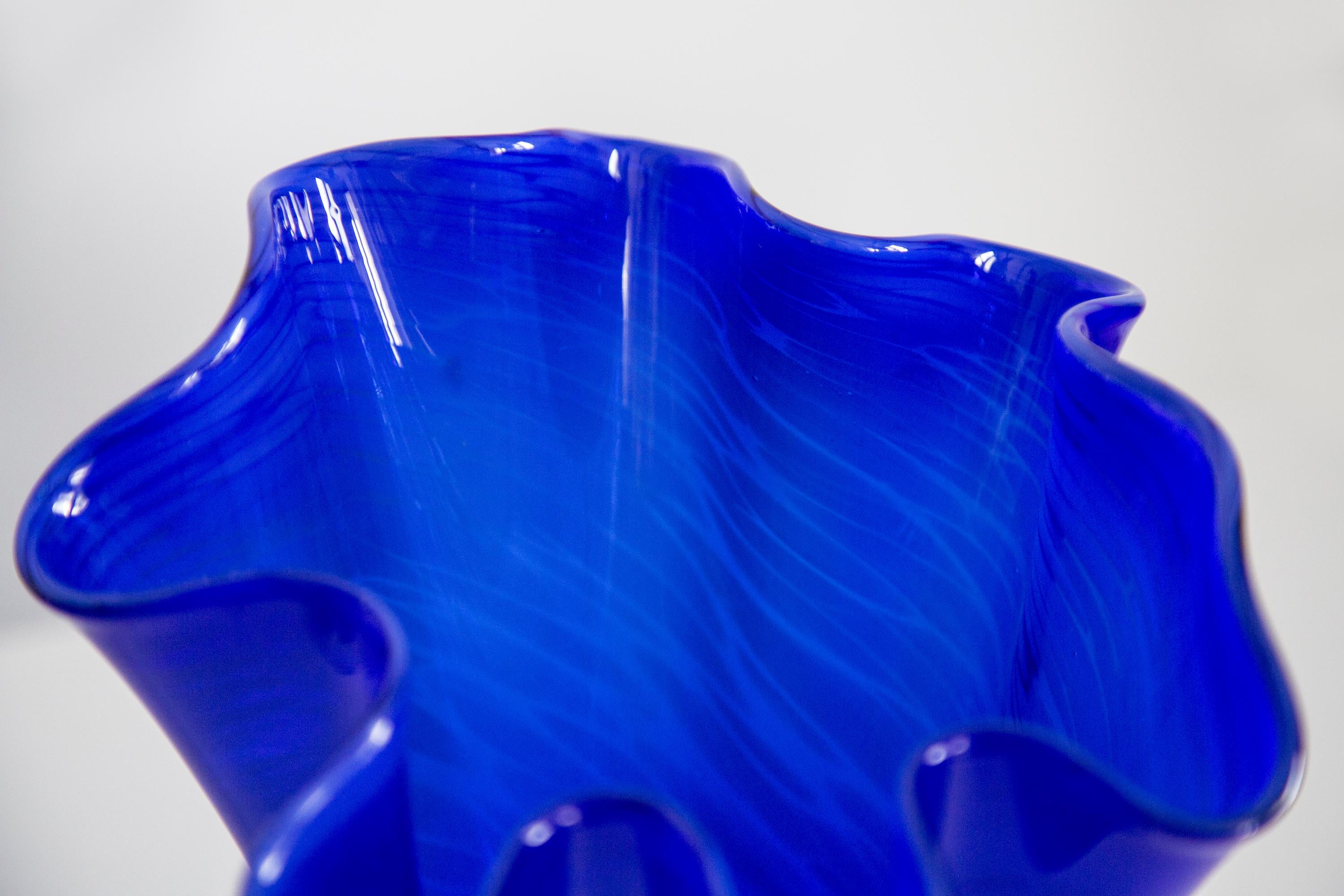 Mid Century Vintage Dark Blue Navy Artistic Glass Vase, Europe, 1970s For Sale 3