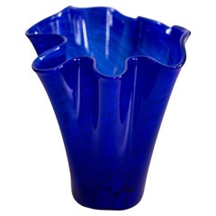 Mid Century Vintage Dark Blue Navy Artistic Glass Vase, Europe, 1970s