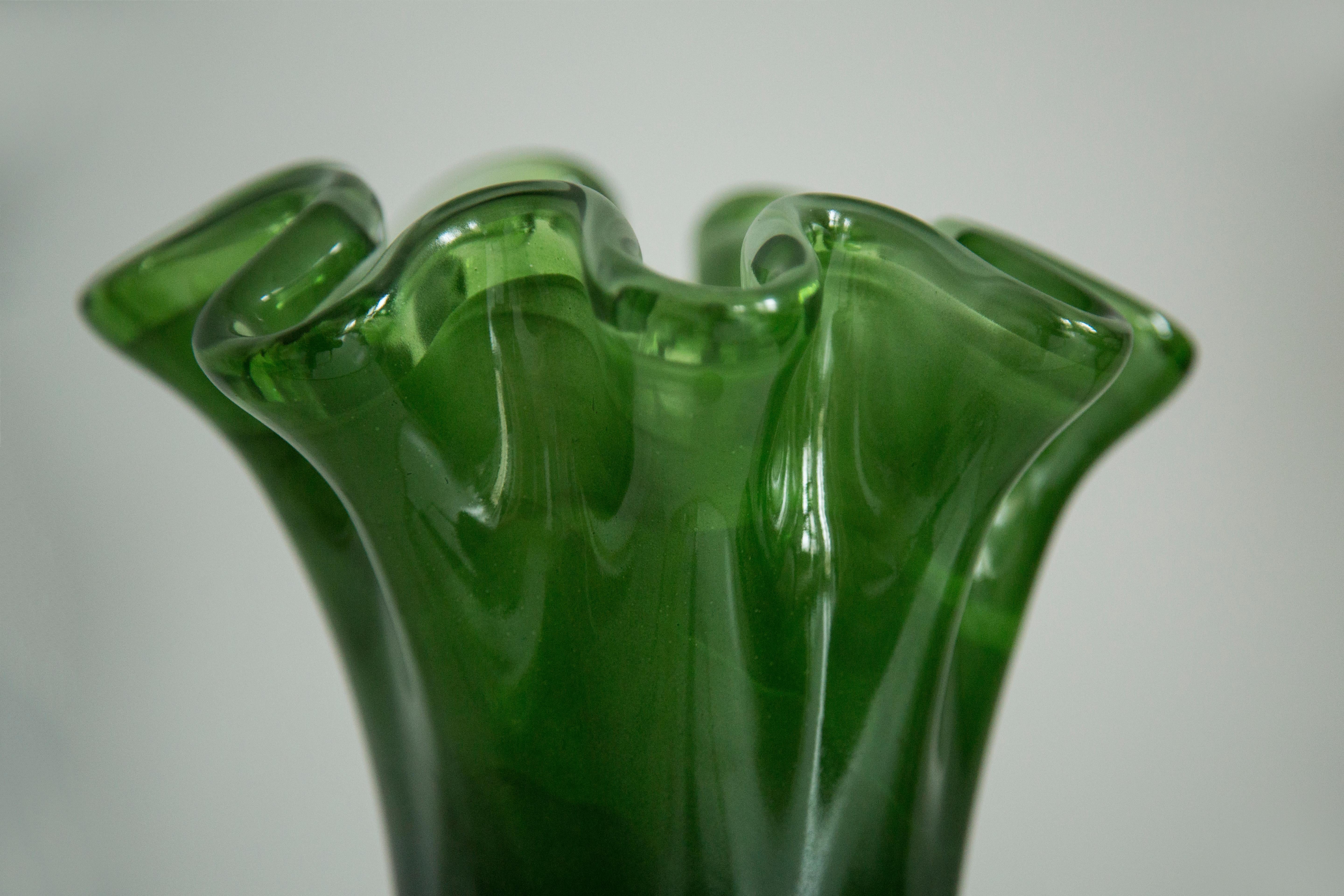 Mid Century Vintage Dark Green Murano Glass Vase, Italy, 2000s For Sale 4