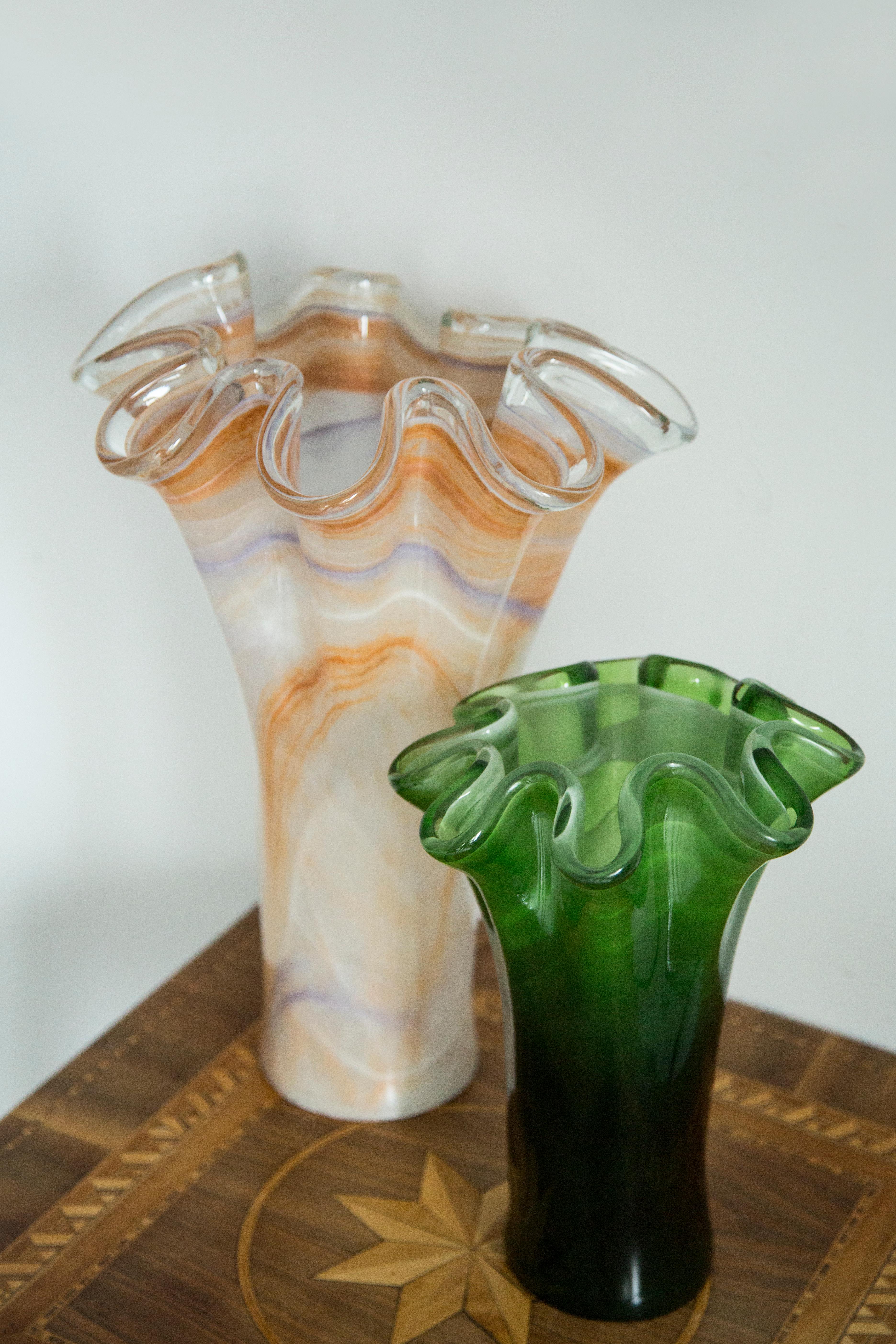Mid-Century Modern Mid Century Vintage Dark Green Murano Glass Vase, Italy, 2000s For Sale