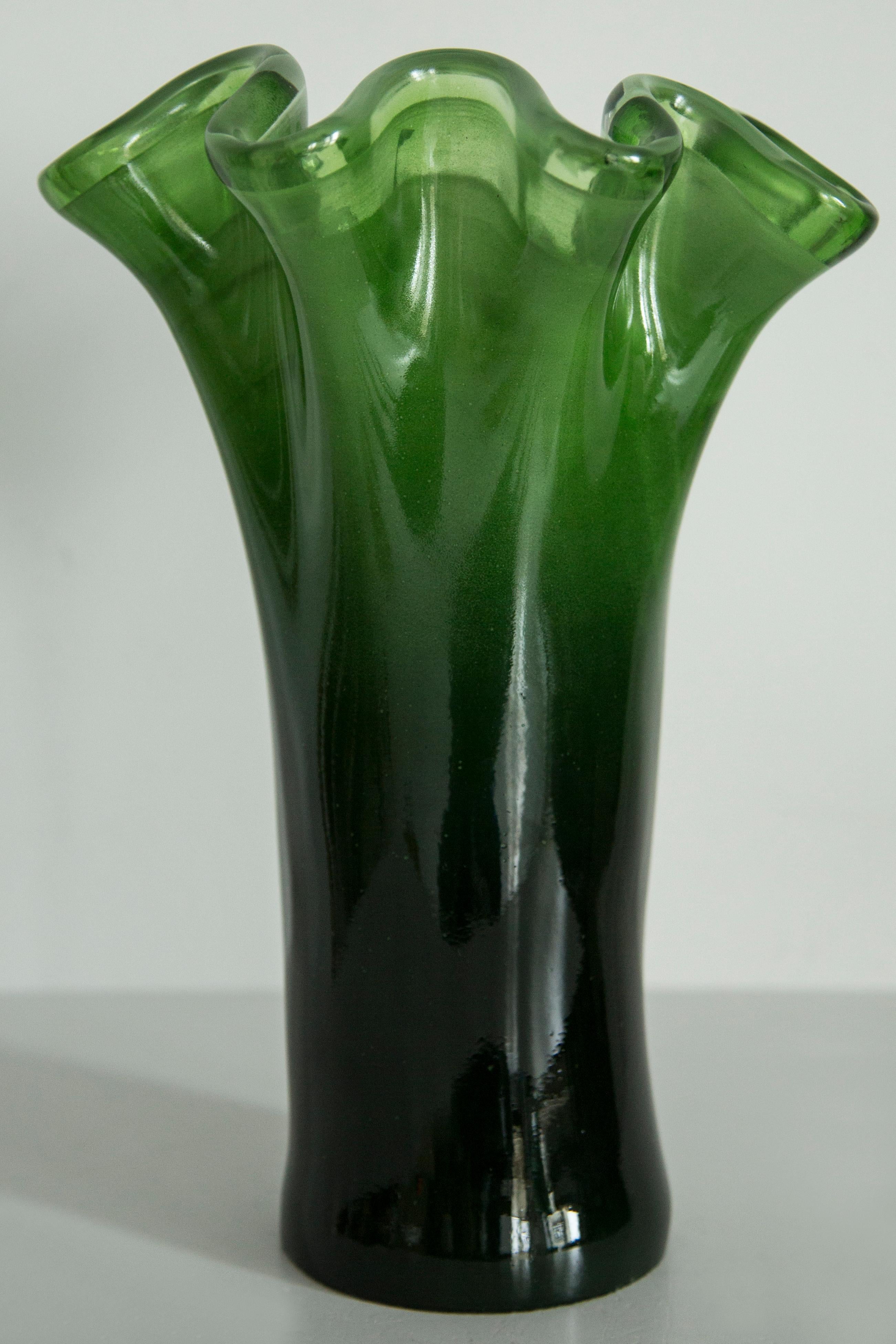 Italian Mid Century Vintage Dark Green Murano Glass Vase, Italy, 2000s For Sale