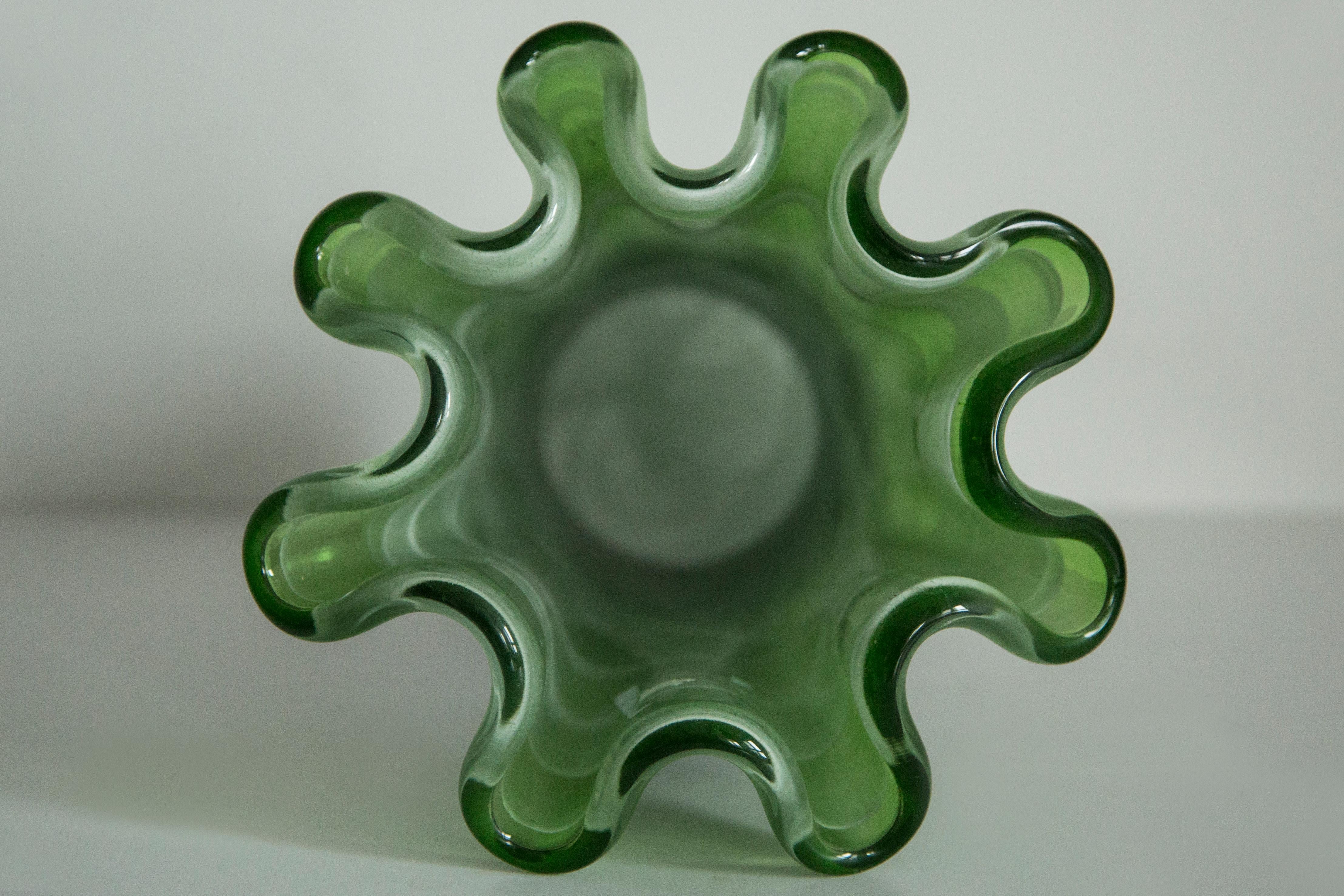 Mid Century Vintage Dark Green Murano Glass Vase, Italy, 2000s For Sale 2