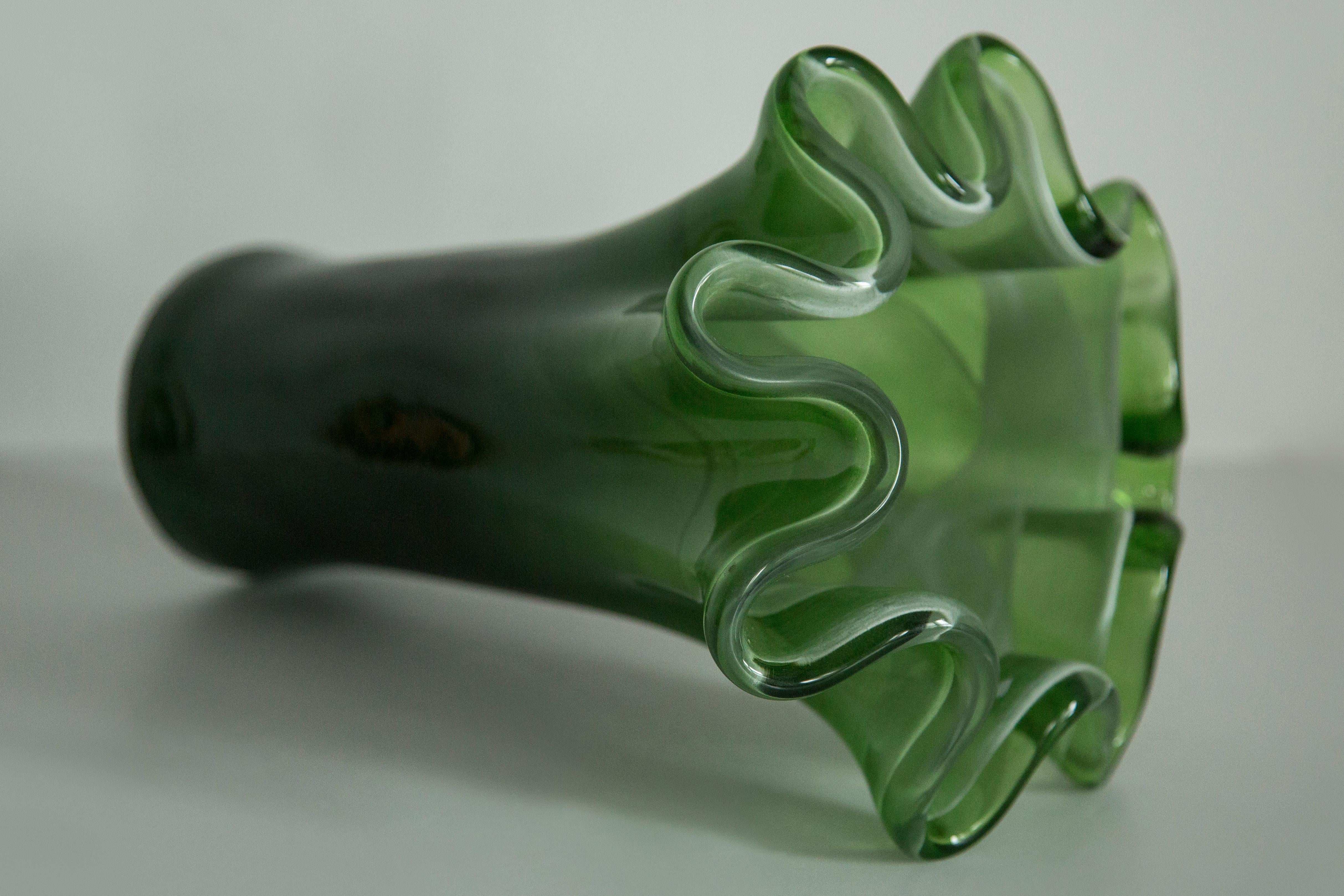Mid Century Vintage Dark Green Murano Glass Vase, Italy, 2000s For Sale 3