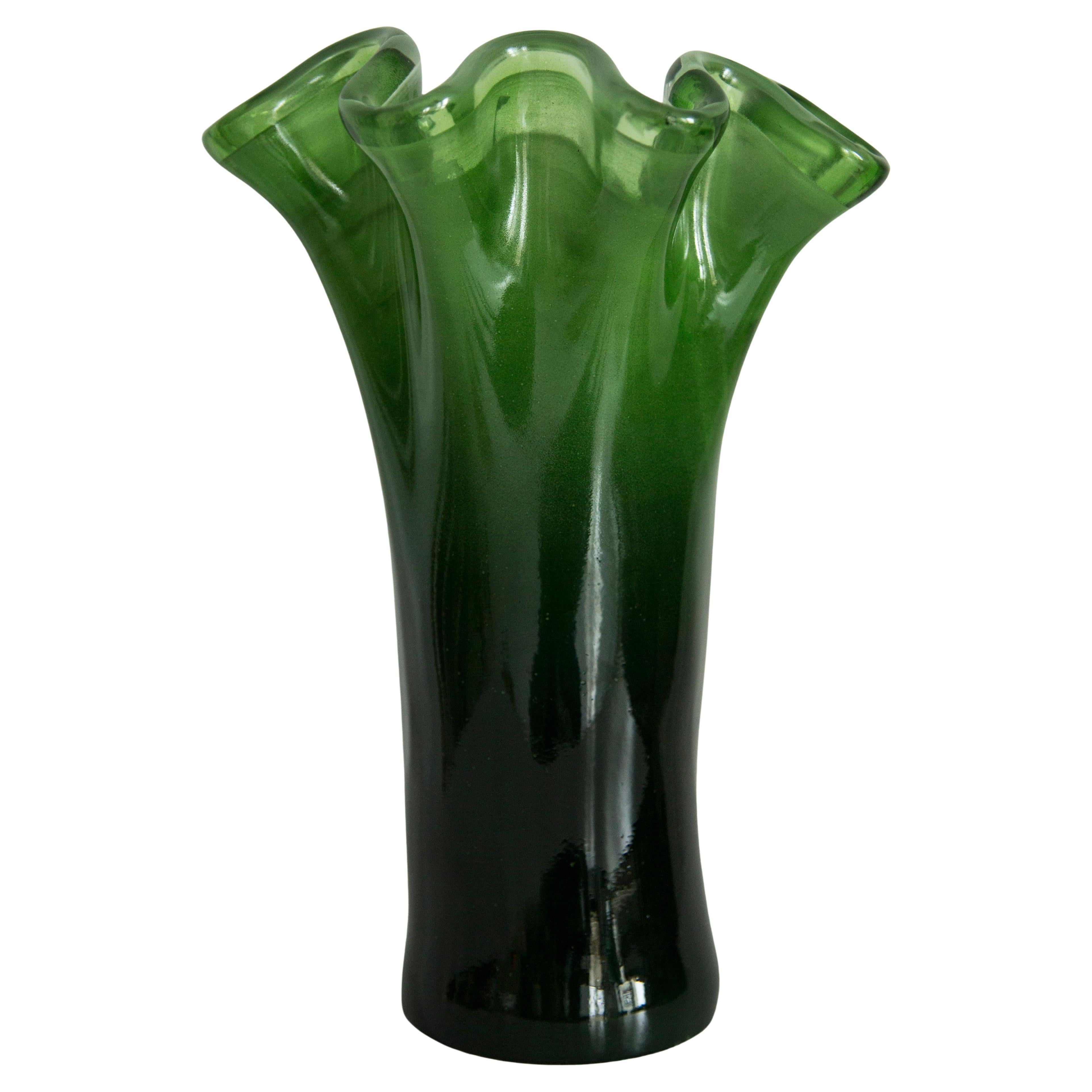 Vaso di vetro di Murano verde scuro vintage di metà secolo, Italia, anni 2000