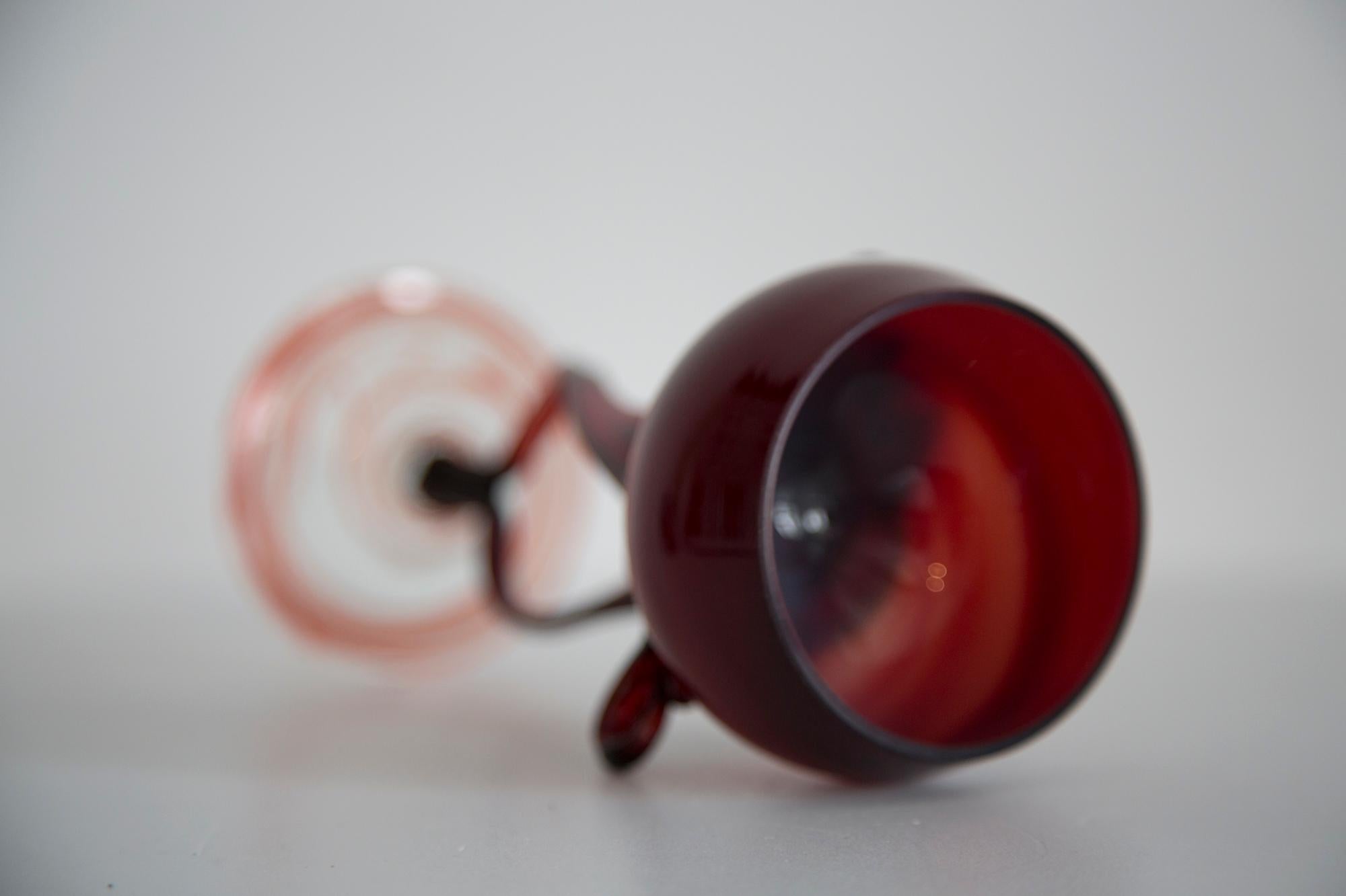 Mid Century Vintage Dark Red Artistic Glass Vase, Candlestick, Europe, 1970s For Sale 4