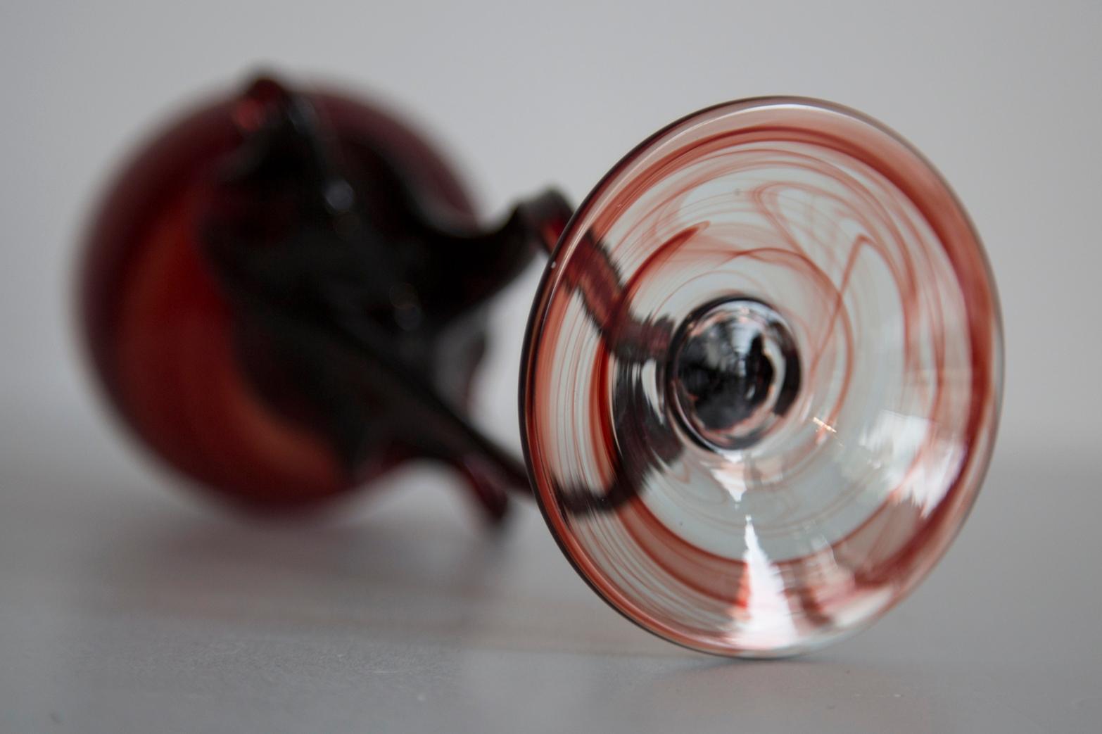 Mid Century Vintage Dark Red Artistic Glass Vase, Candlestick, Europe, 1970s For Sale 5