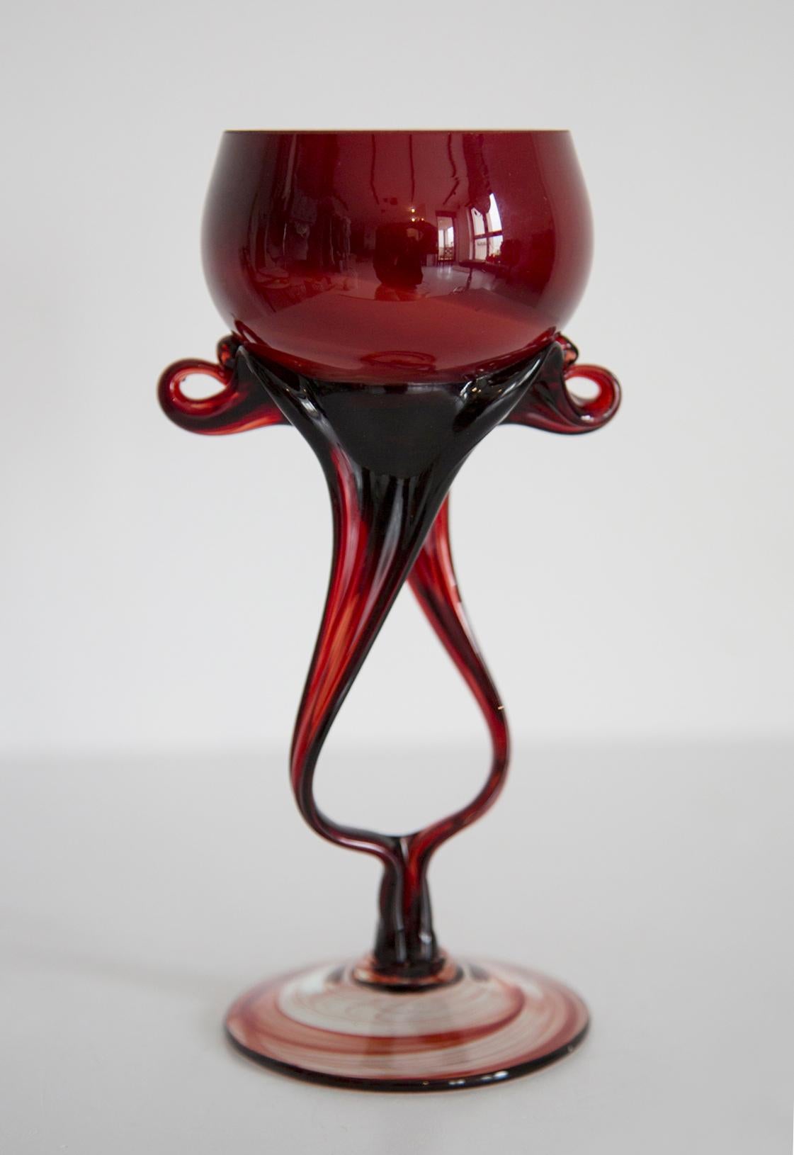 Mid Century Vintage Dark Red Artistic Glass Vase, Candlestick, Europe, 1970s In Excellent Condition For Sale In 05-080 Hornowek, PL