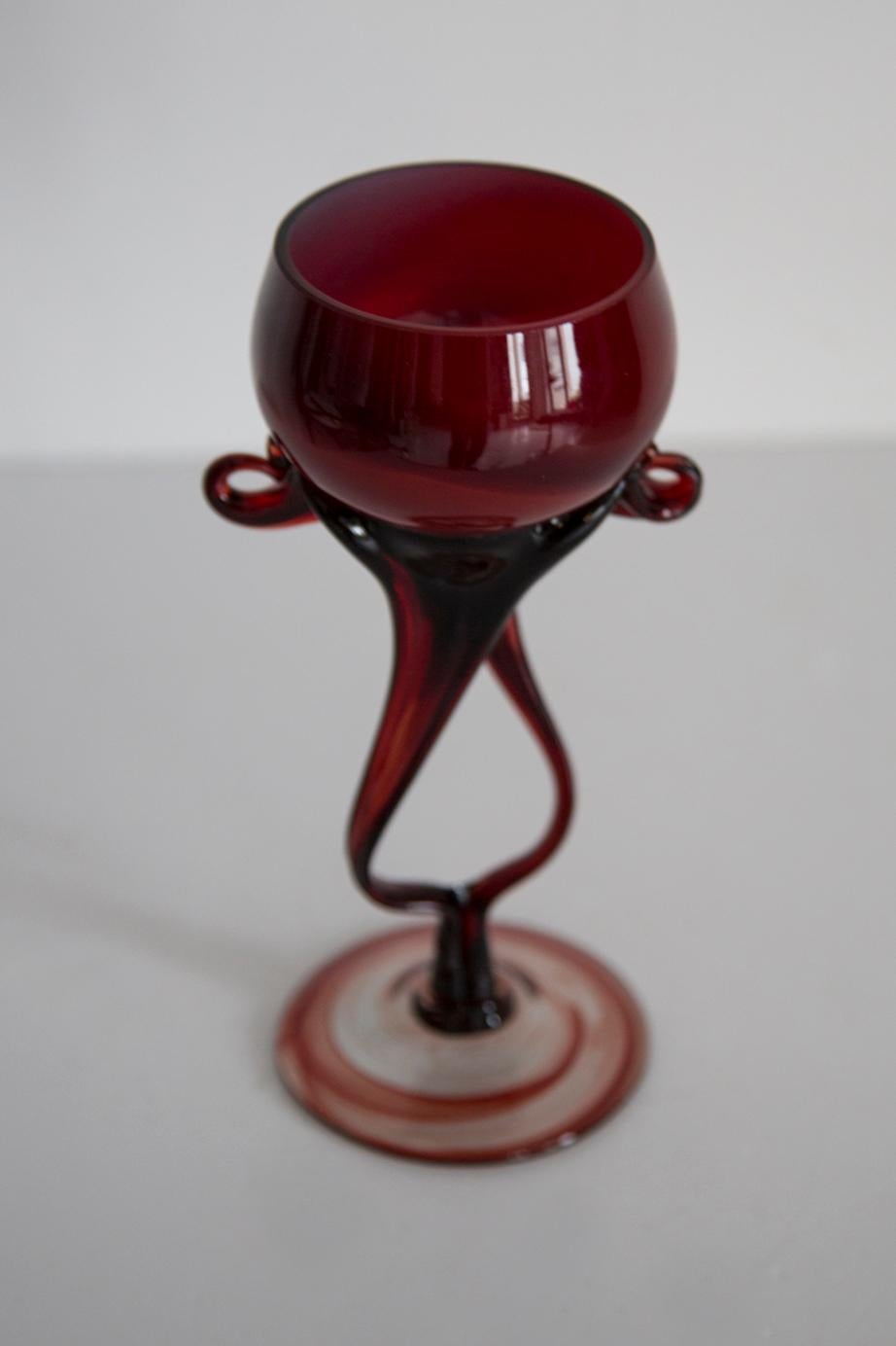 20th Century Mid Century Vintage Dark Red Artistic Glass Vase, Candlestick, Europe, 1970s For Sale