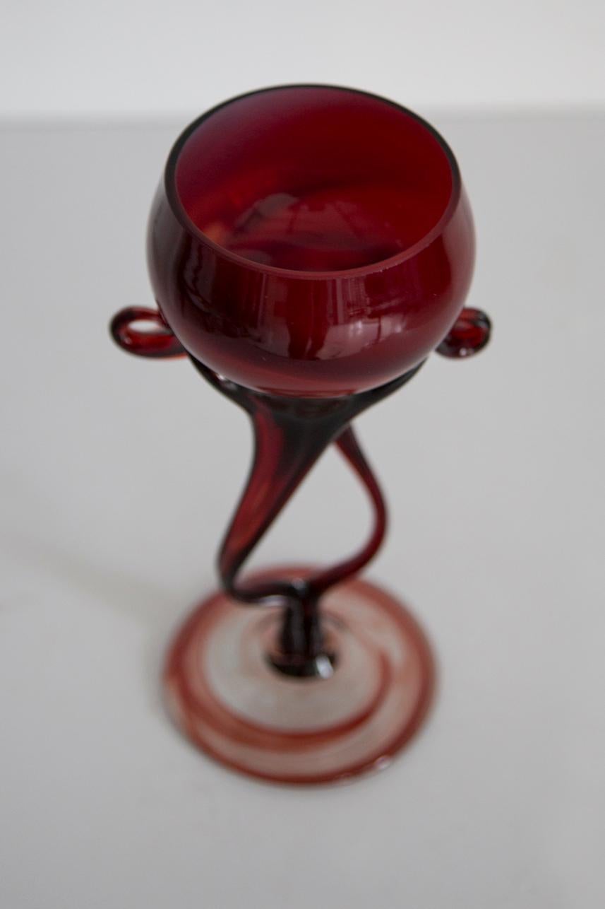 Mid Century Vintage Dark Red Artistic Glass Vase, Candlestick, Europe, 1970s For Sale 1