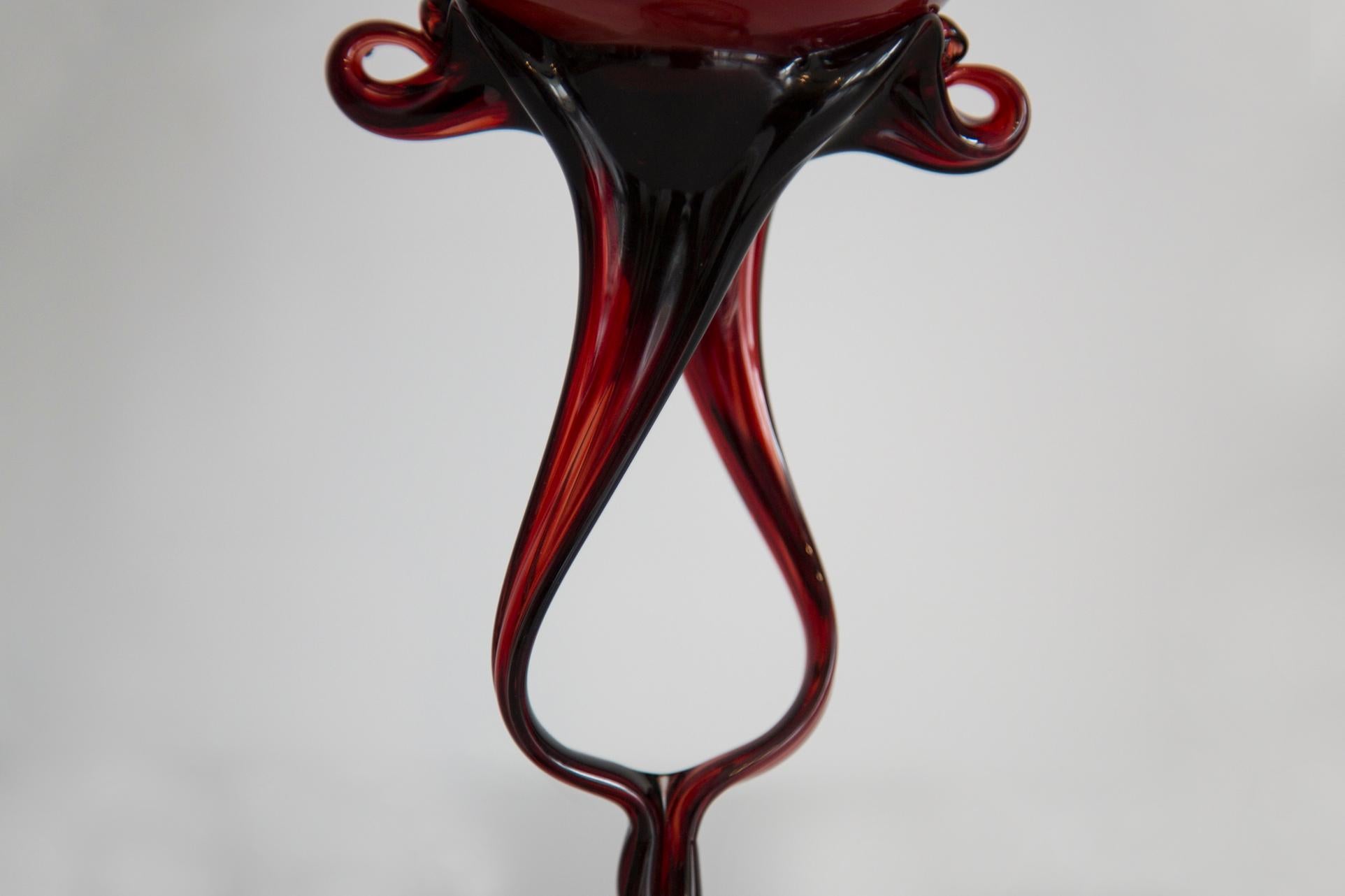 Mid Century Vintage Dark Red Artistic Glass Vase, Candlestick, Europe, 1970s For Sale 3
