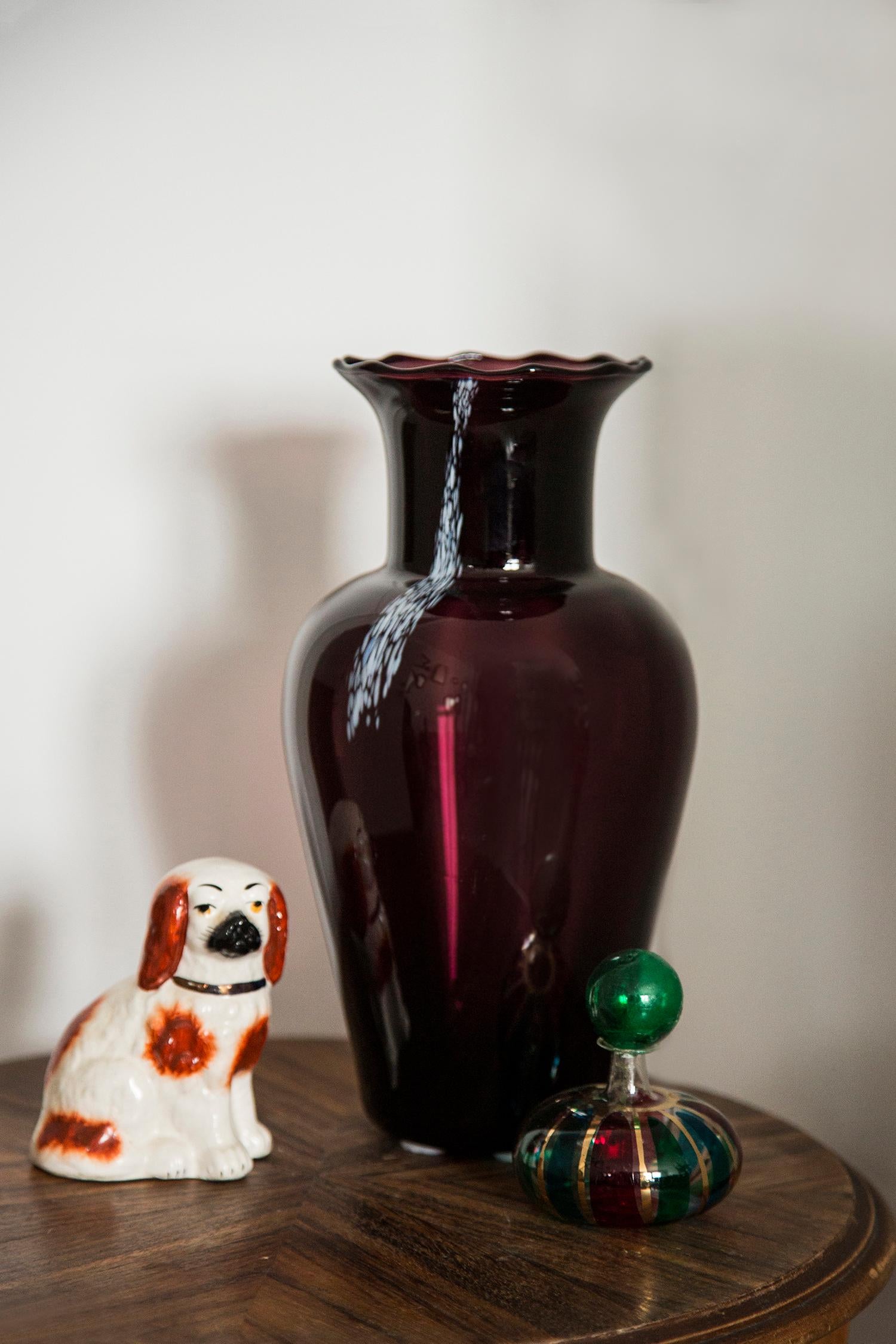Mid-Century Modern Mid Century Vintage Dark Red Artistic Glass Vase, Europe, 1970s For Sale