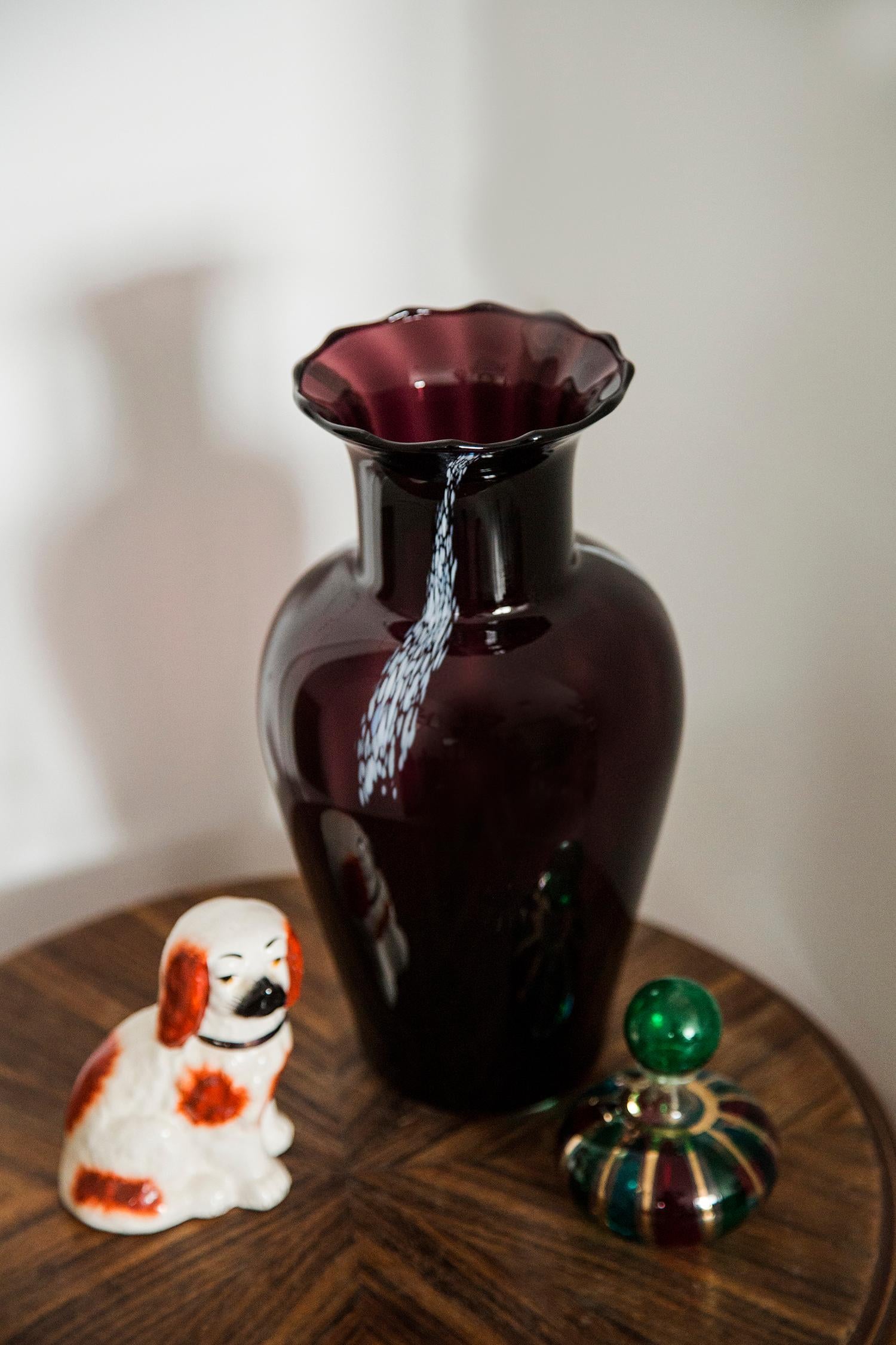 Polish Mid Century Vintage Dark Red Artistic Glass Vase, Europe, 1970s For Sale