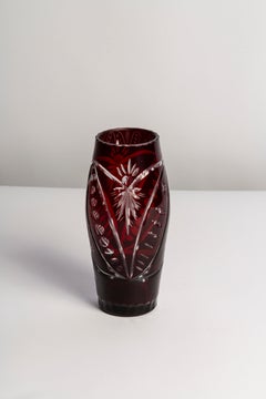 Mid Century Vintage Dark Red Small Crystal Glass Vase, Europe, 1960s