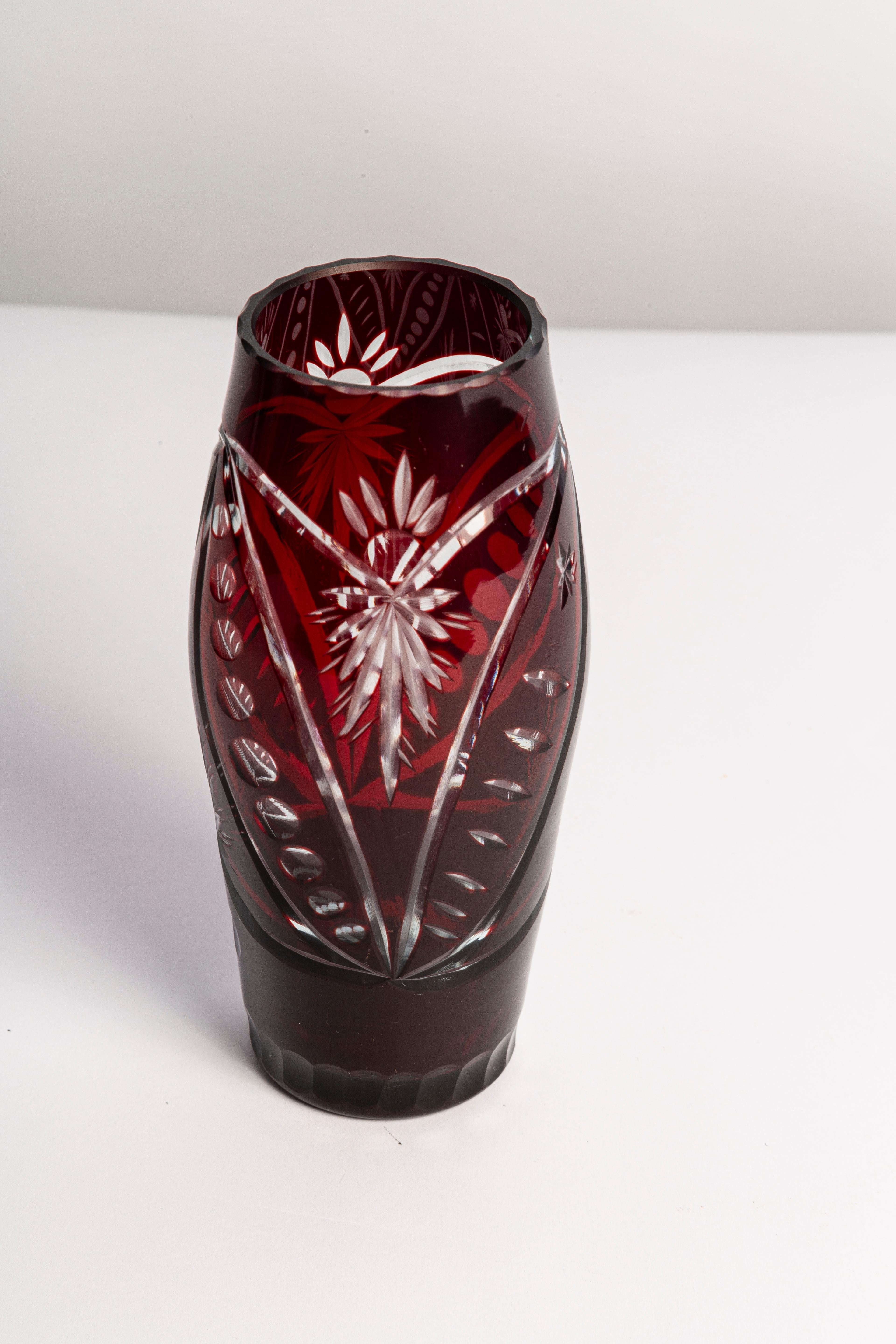 Mid-Century Modern Mid Century Vintage Dark Red Small Crystal Glass Vase, Europe, 1960s For Sale