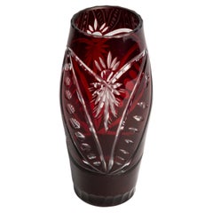 Mid Century Vintage Dark Red Small Crystal Glass Vase, Europe, 1960s