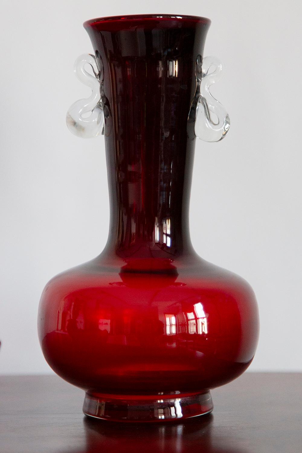 Mid Century Vintage Dark Red Vase, Europe, 1980s For Sale 1