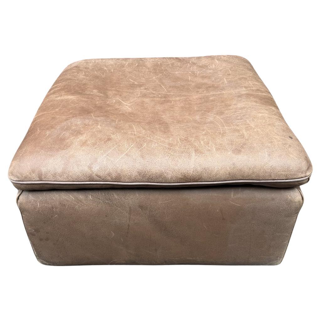 Mid Century Vintage De Sede DS 66 square brown leather ottoman For Sale