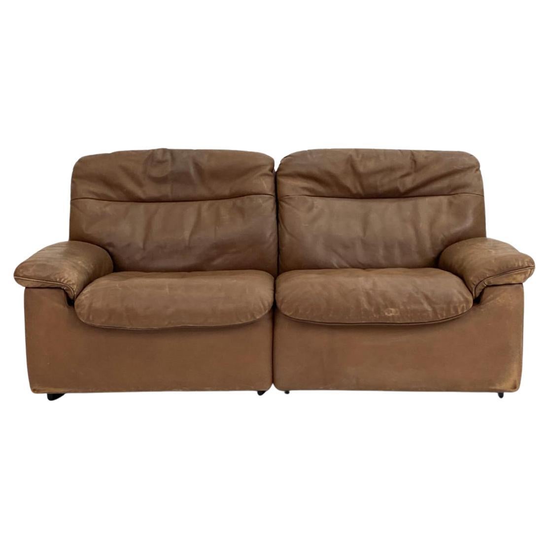 Mid Century Vintage De Sede DS 66 brown leather loveseat sofa
