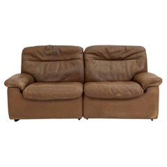 Mid Century Vintage De Sede DS 66 brown leather loveseat sofa