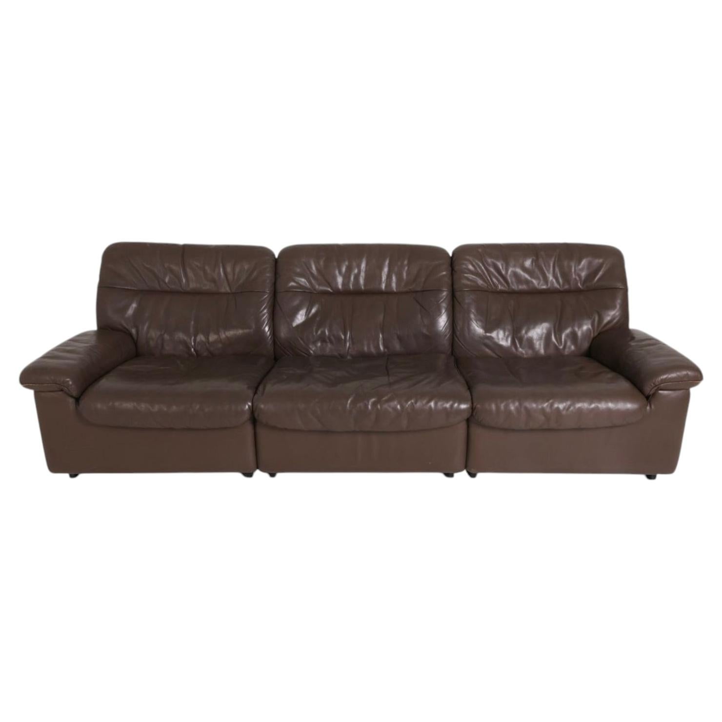 Mid Century Vintage De Sede DS 66 Dark brown leather 3 seat sofa 1970s For Sale