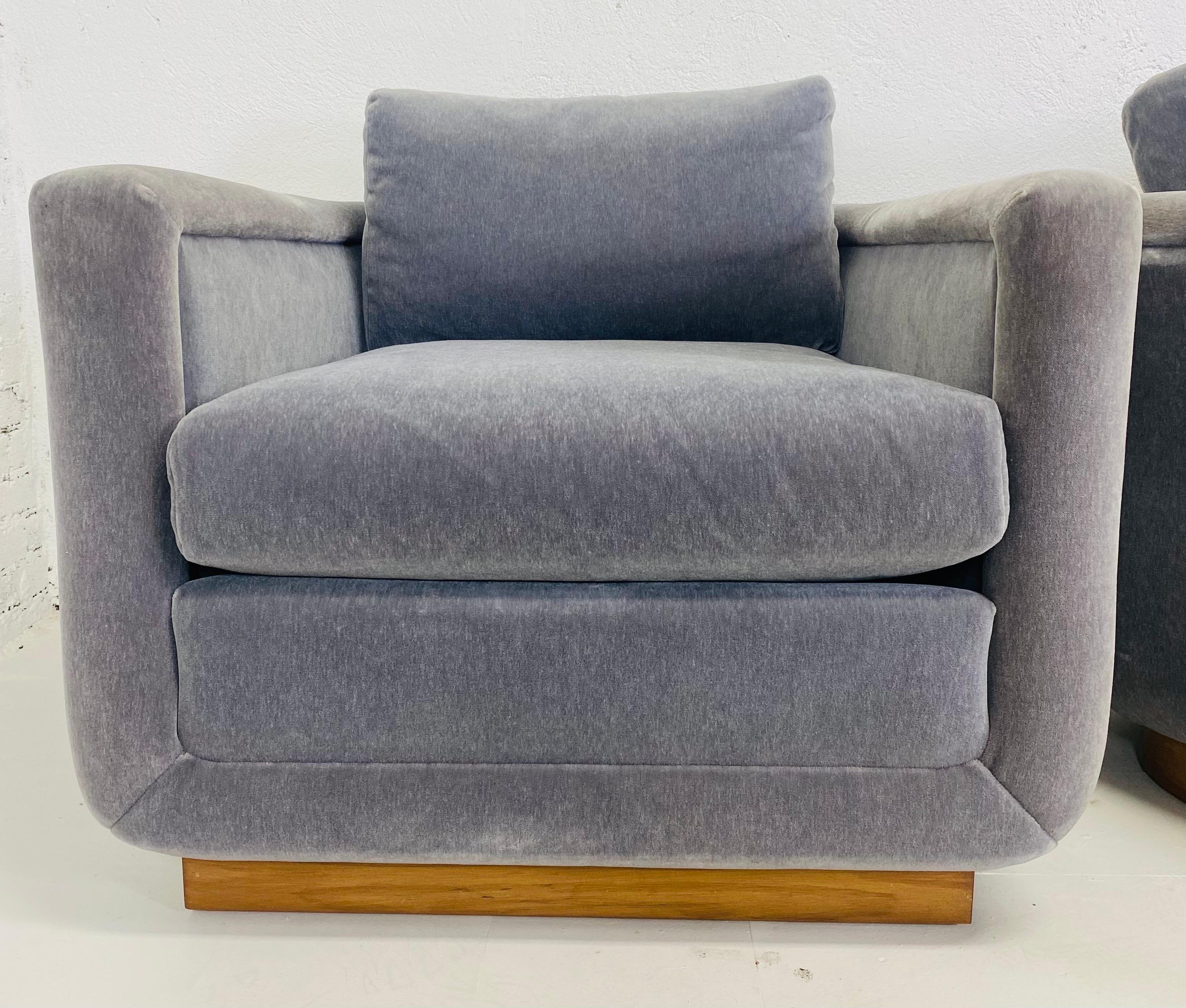 American Mid-century vintage deco inspired plush Mohair club shares/a pair